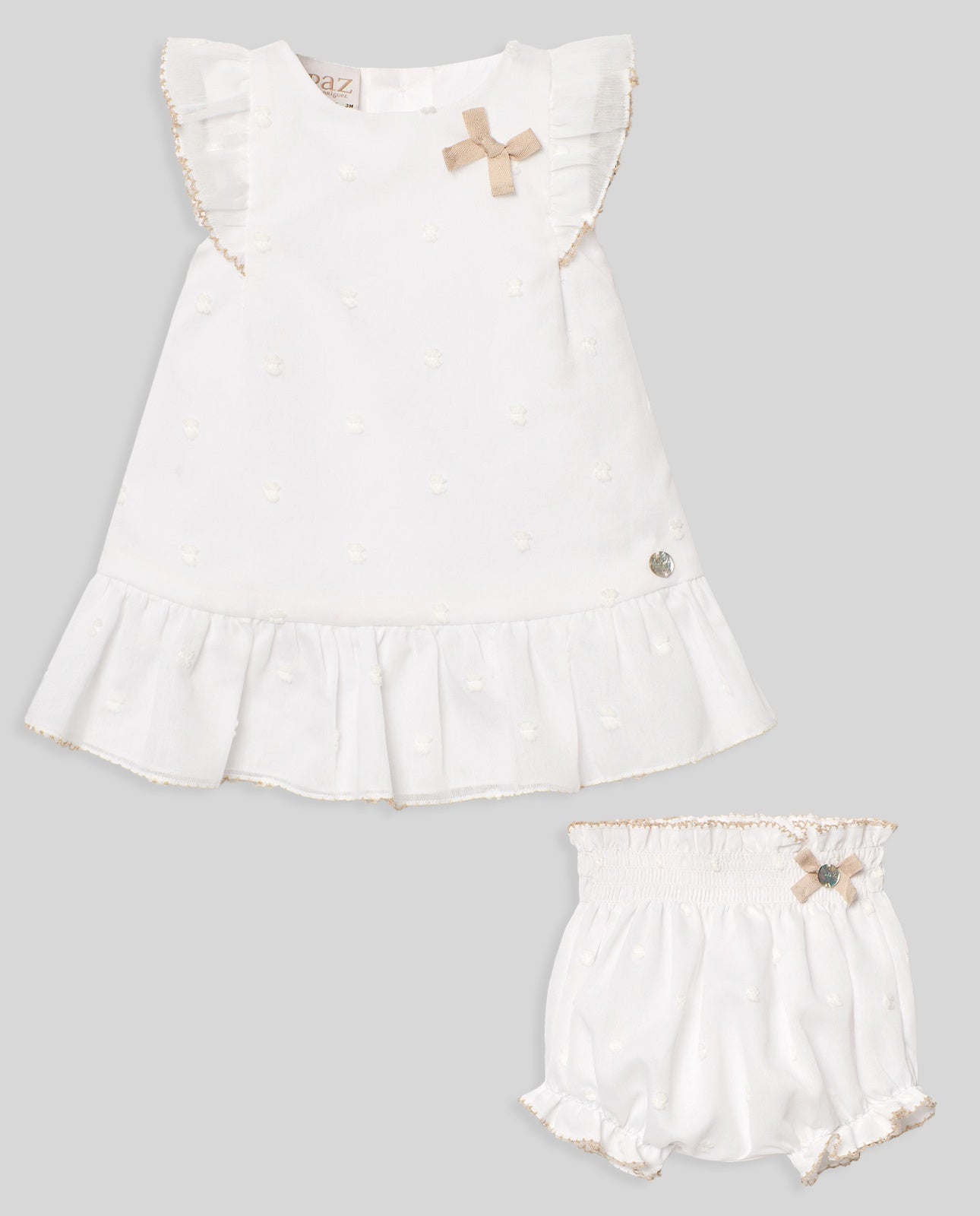 PAZ RODRIGUEZ SET WOVEN NEWBORN DRESS + BLOOMERS "LINO"