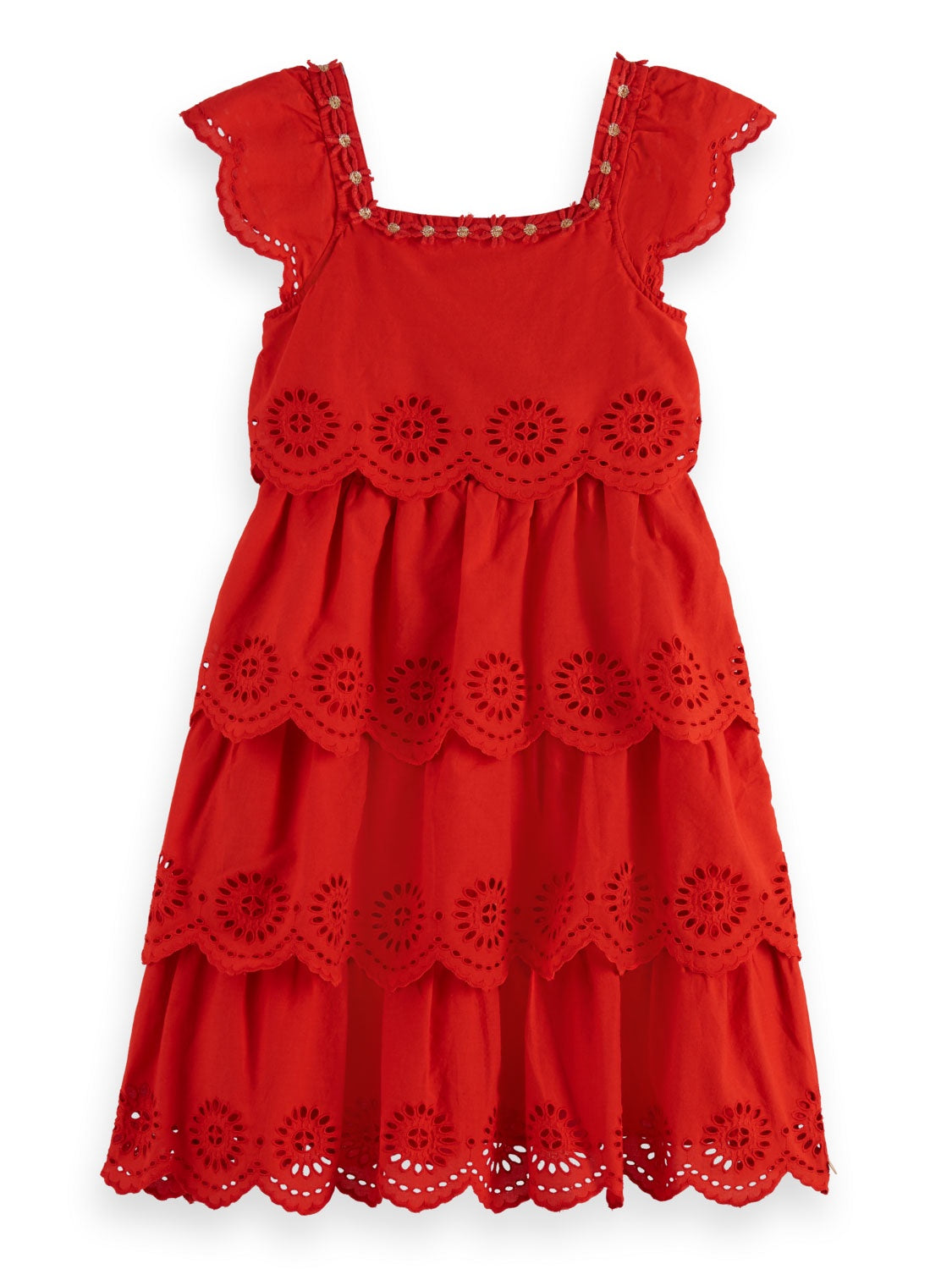 Layered midi broderie anglaise dress