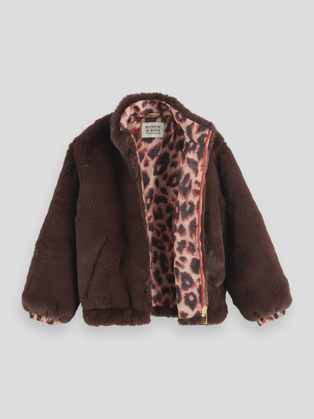 Kids-Faux Fur Jacket-Brown/Leopard
