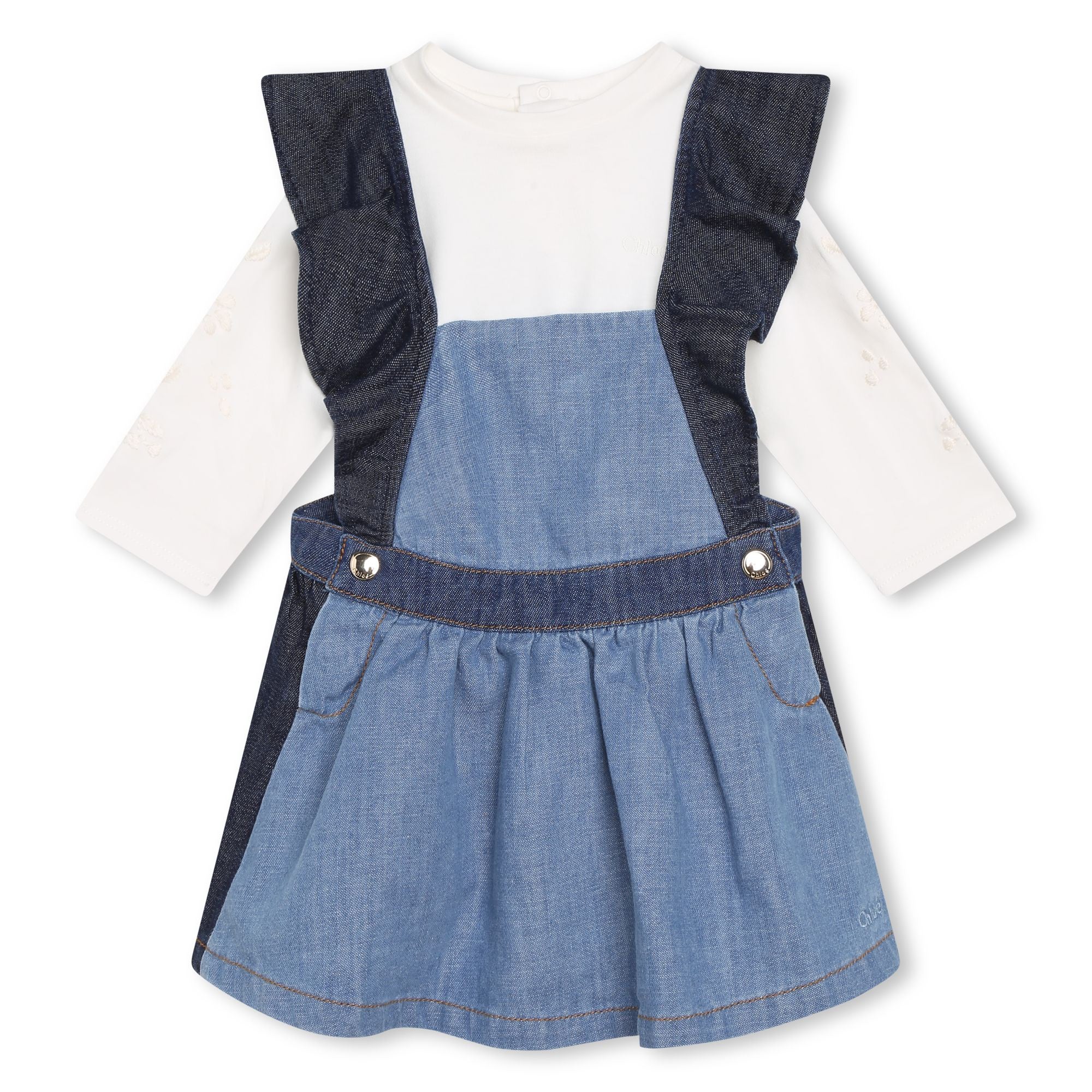 CHLOÉ TODDLER DENIM DRESS+T-SHIRT SET