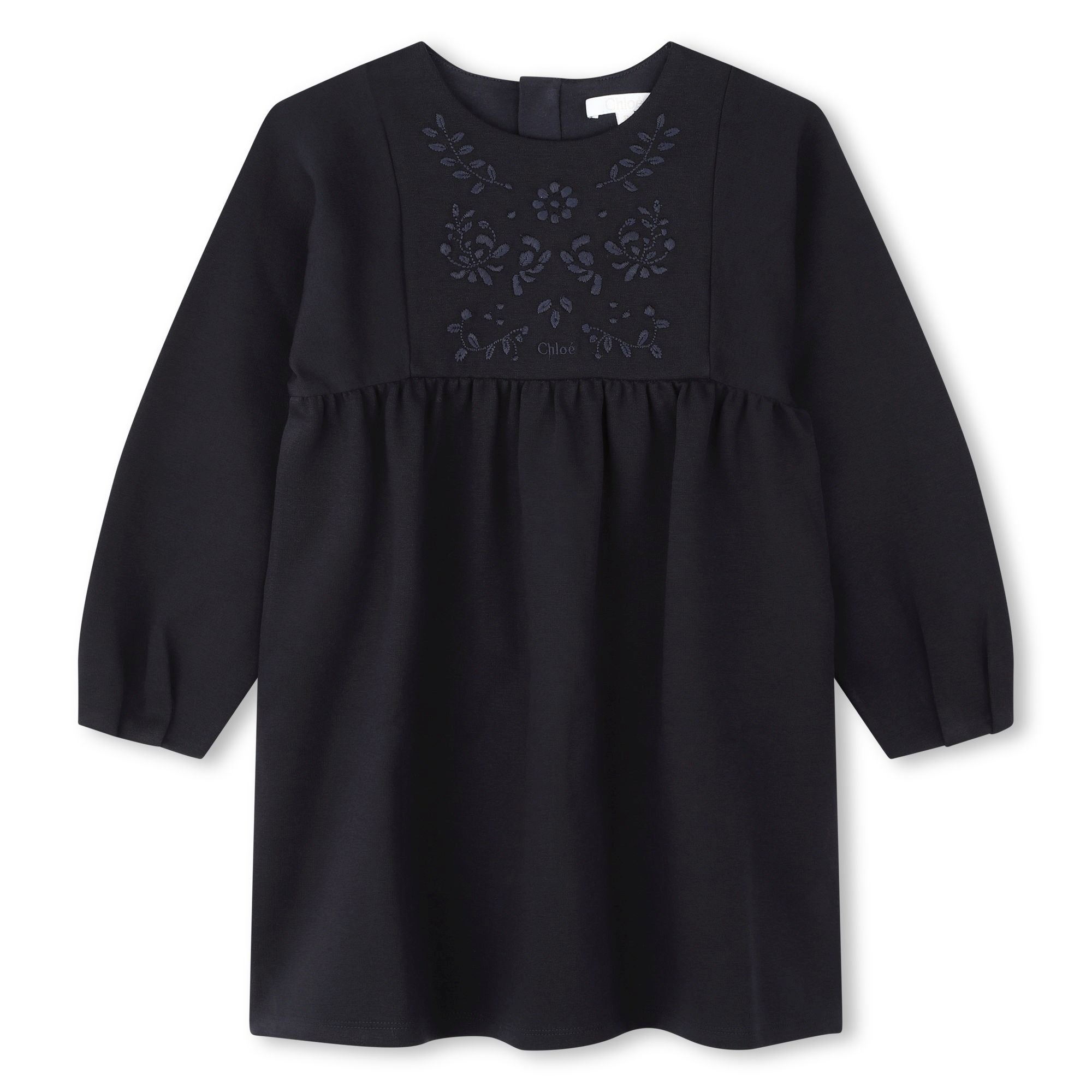 CHLOÉ NAVY COTTON EMBROIDERED DRESS