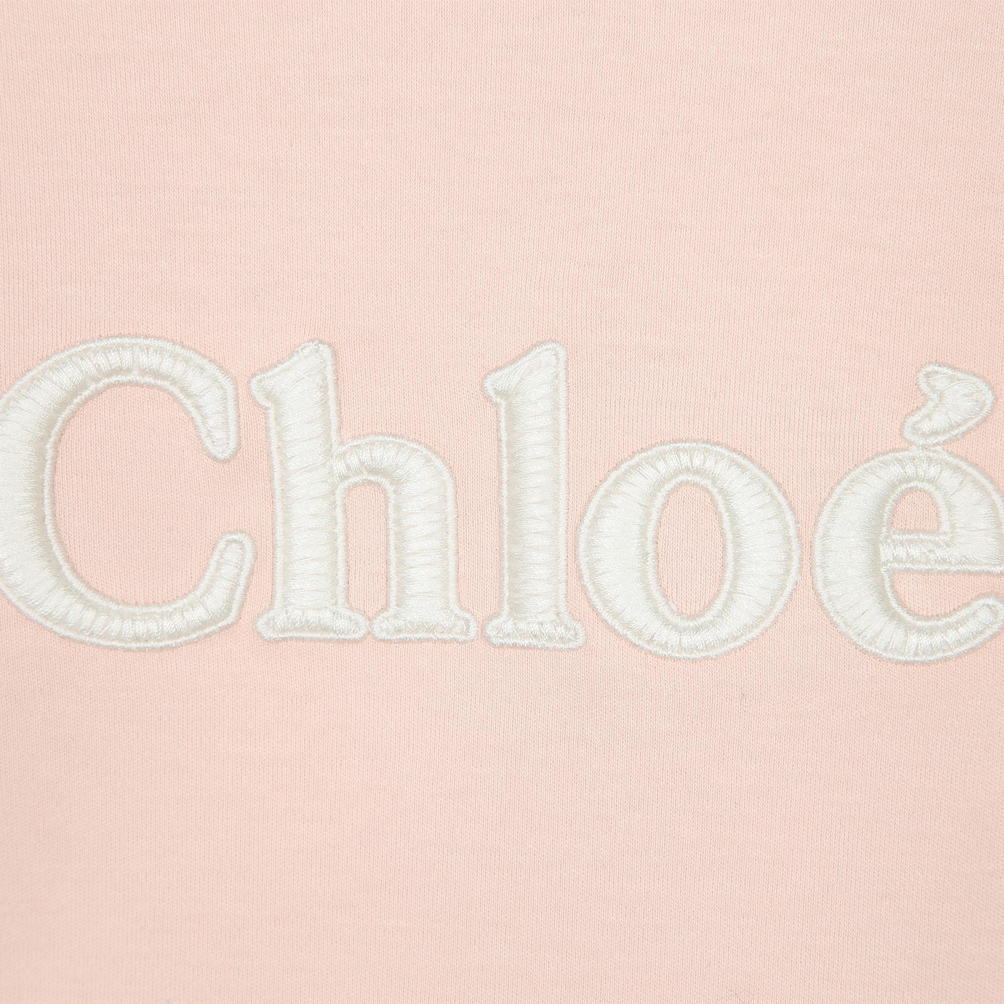 CHLOÉ PINK WASH LOGO EMBROIDERED L/S TSHIRT