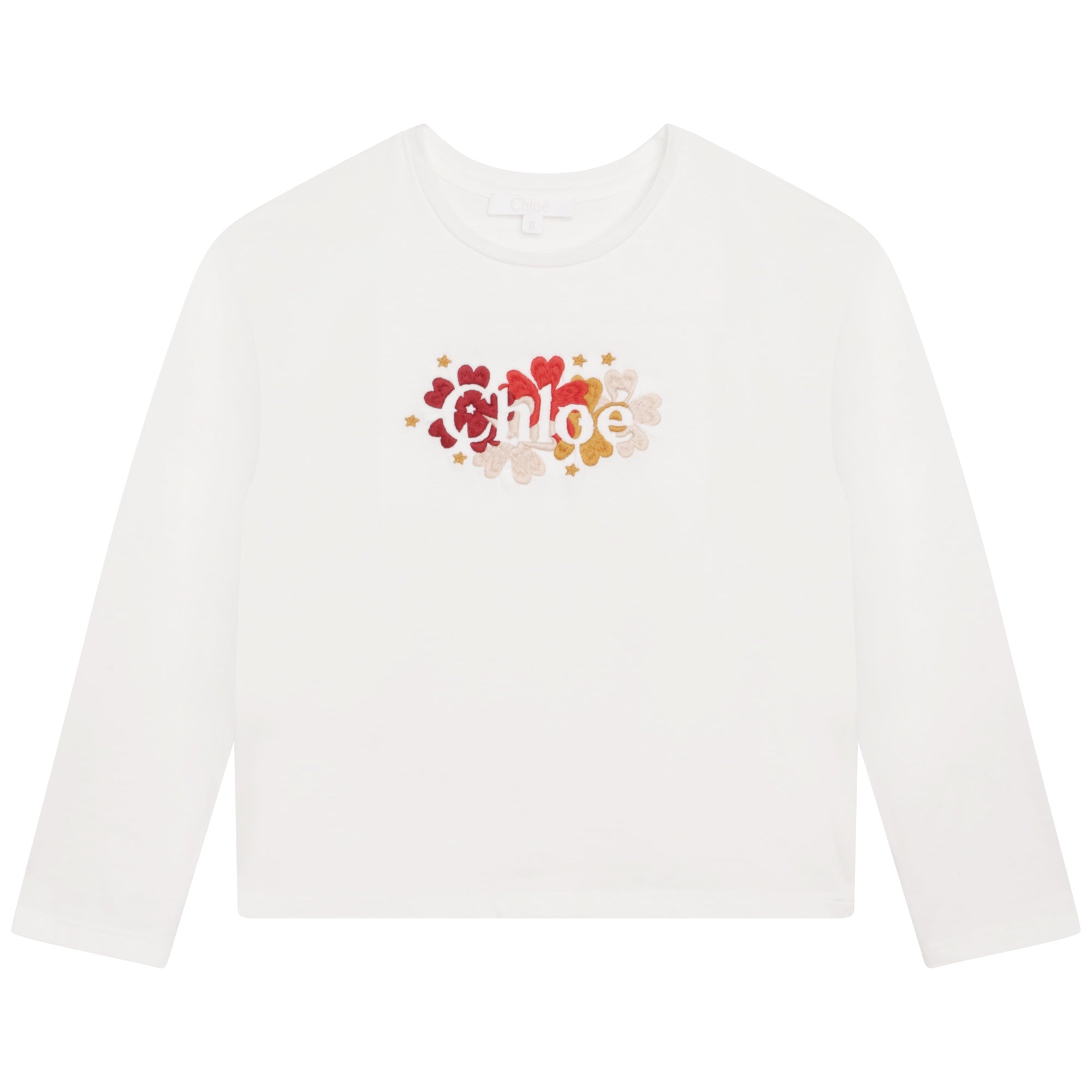 CHLOÉ FLOWER EMBROIDERED L/S TSHIRT-OFFWHITE