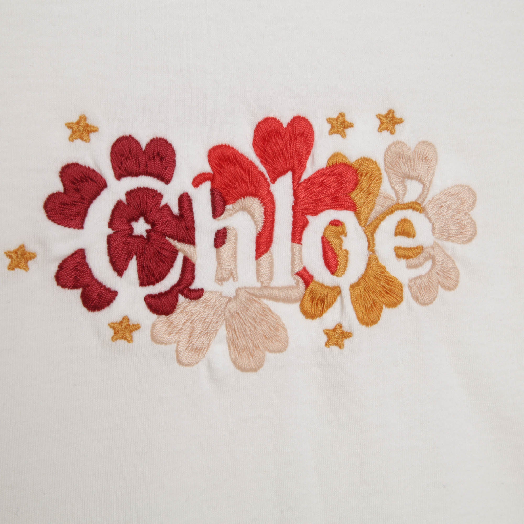 CHLOÉ FLOWER EMBROIDERED L/S TSHIRT-OFFWHITE