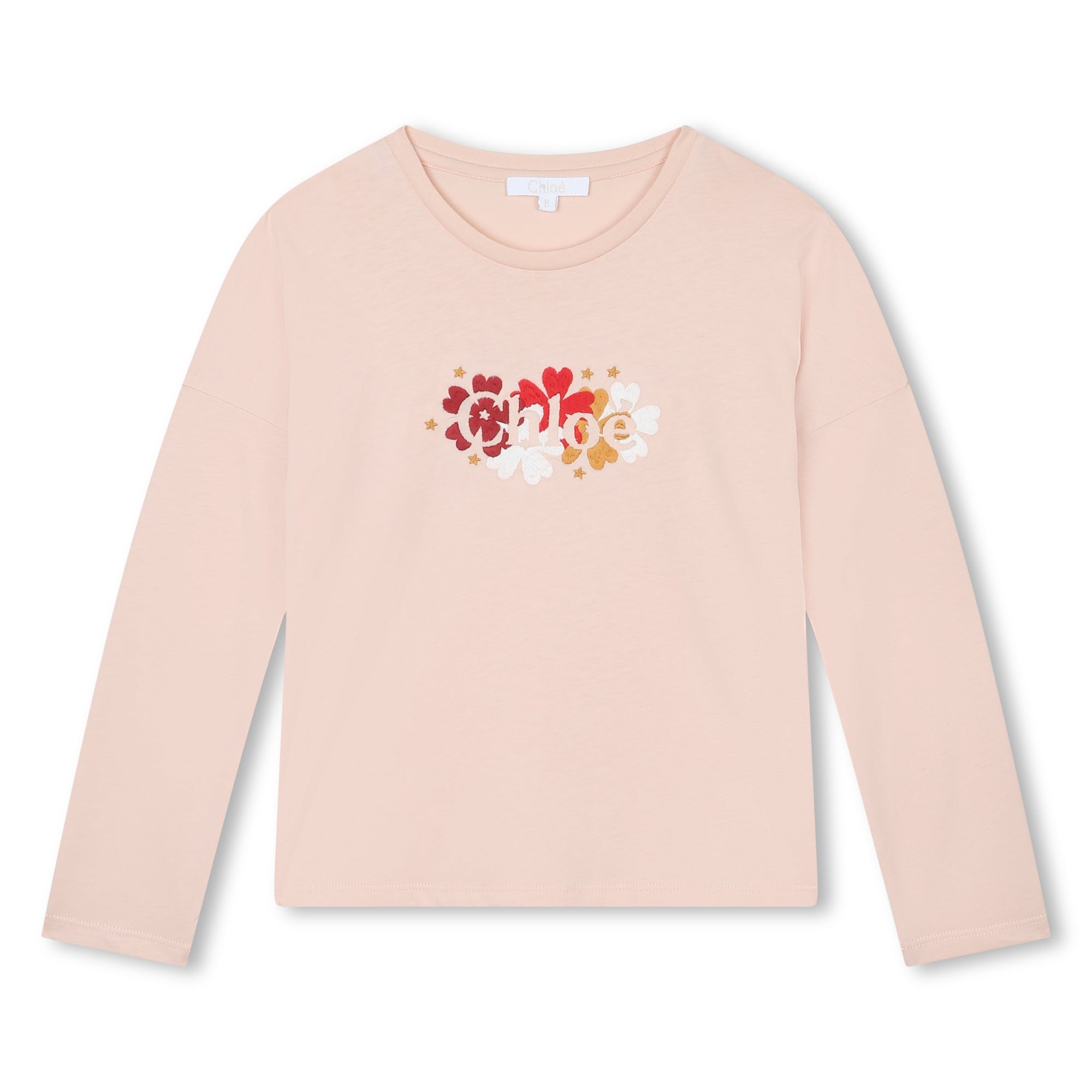 CHLOÉ FLOWER EMBROIDERED L/S TSHIRT-PINK WASH