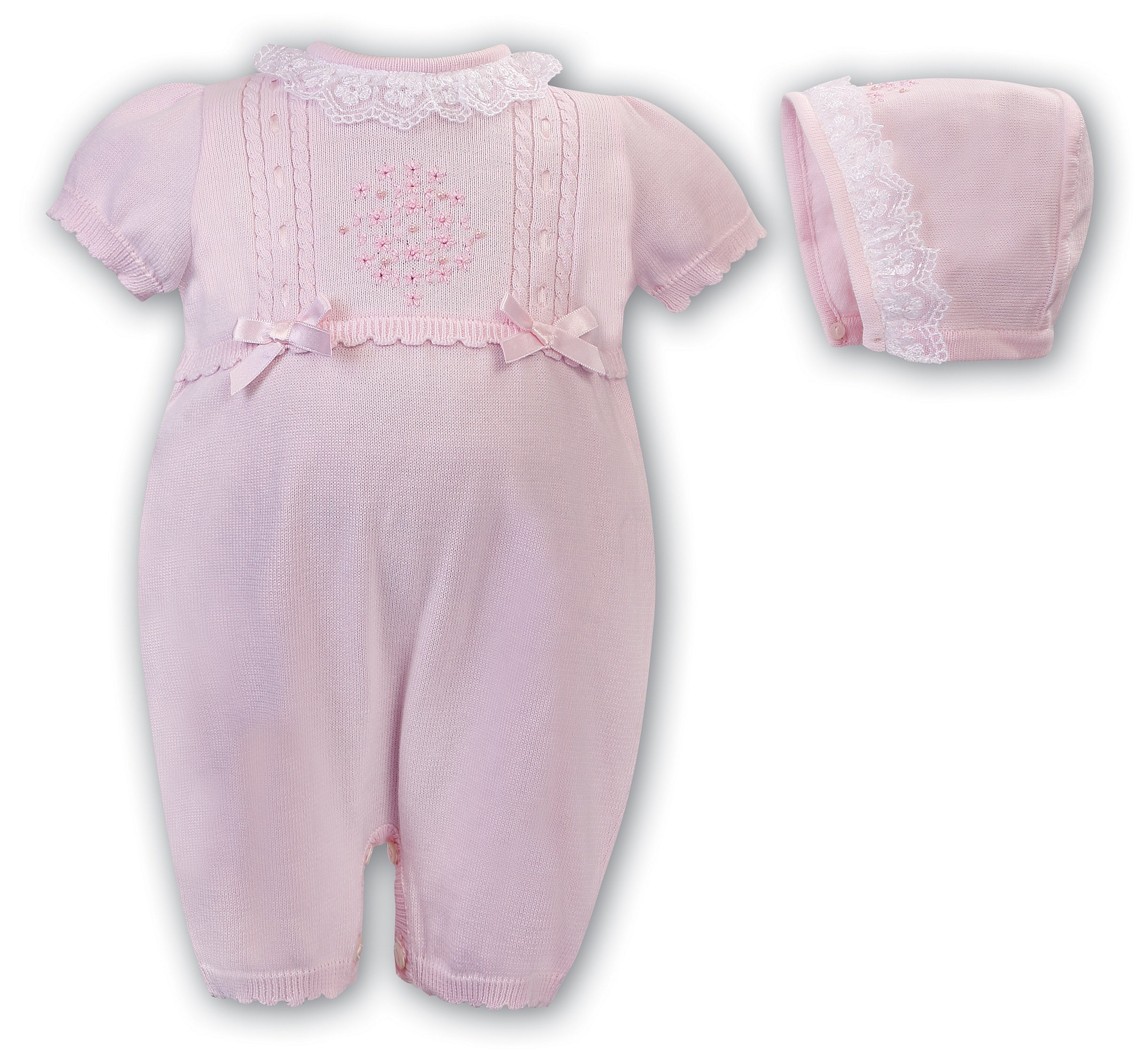 SARAH LOUISE PINK ROMPER & BONNET