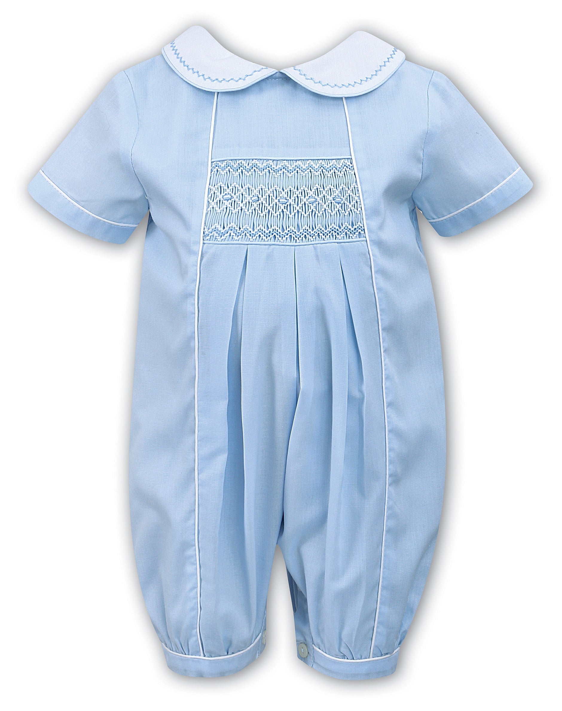 SARAH LOUISE BABY BOYS BLUE/WHITE ROMPER