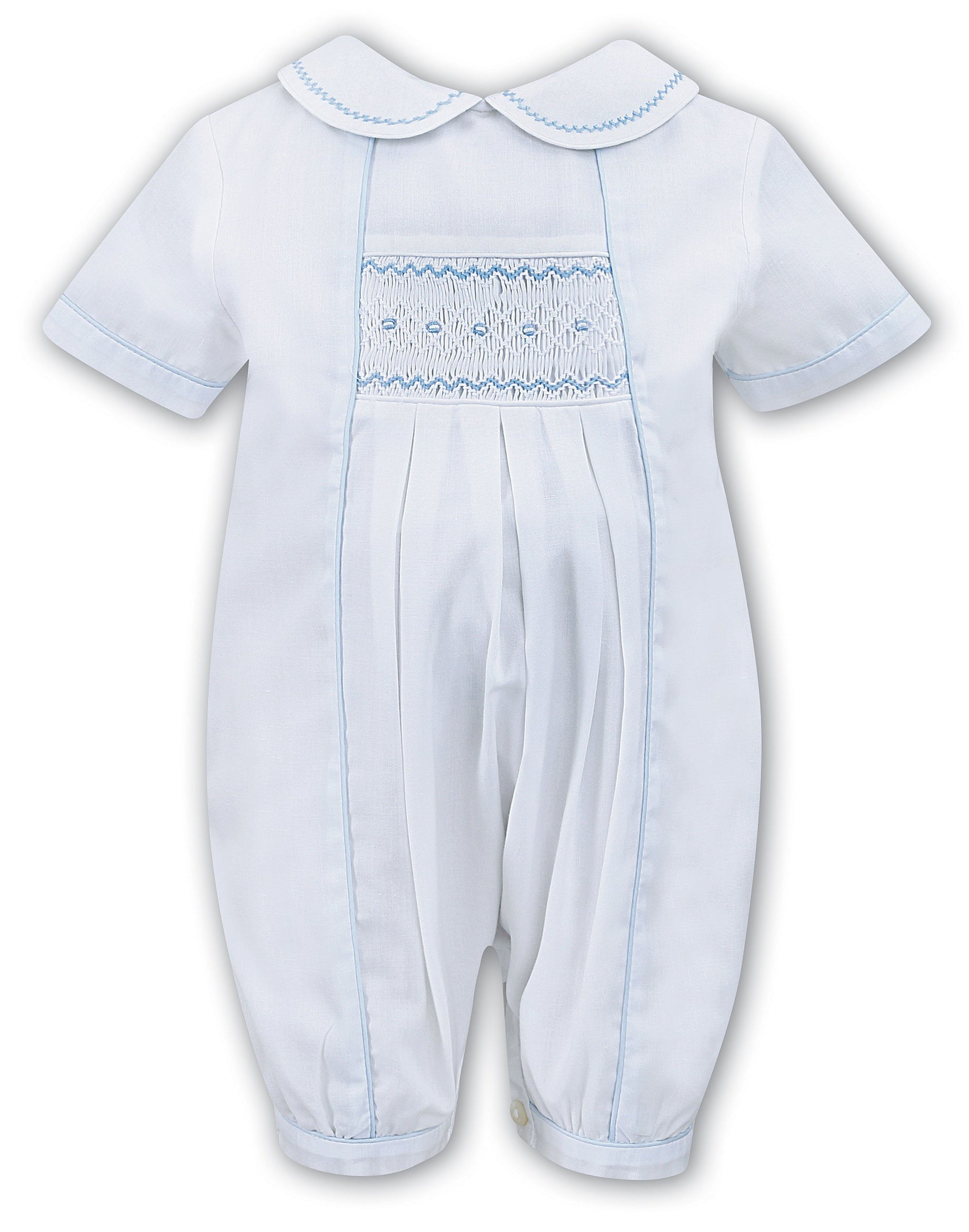 SARAH LOUISE BABY BOYS WHITE/BLUE ROMPER