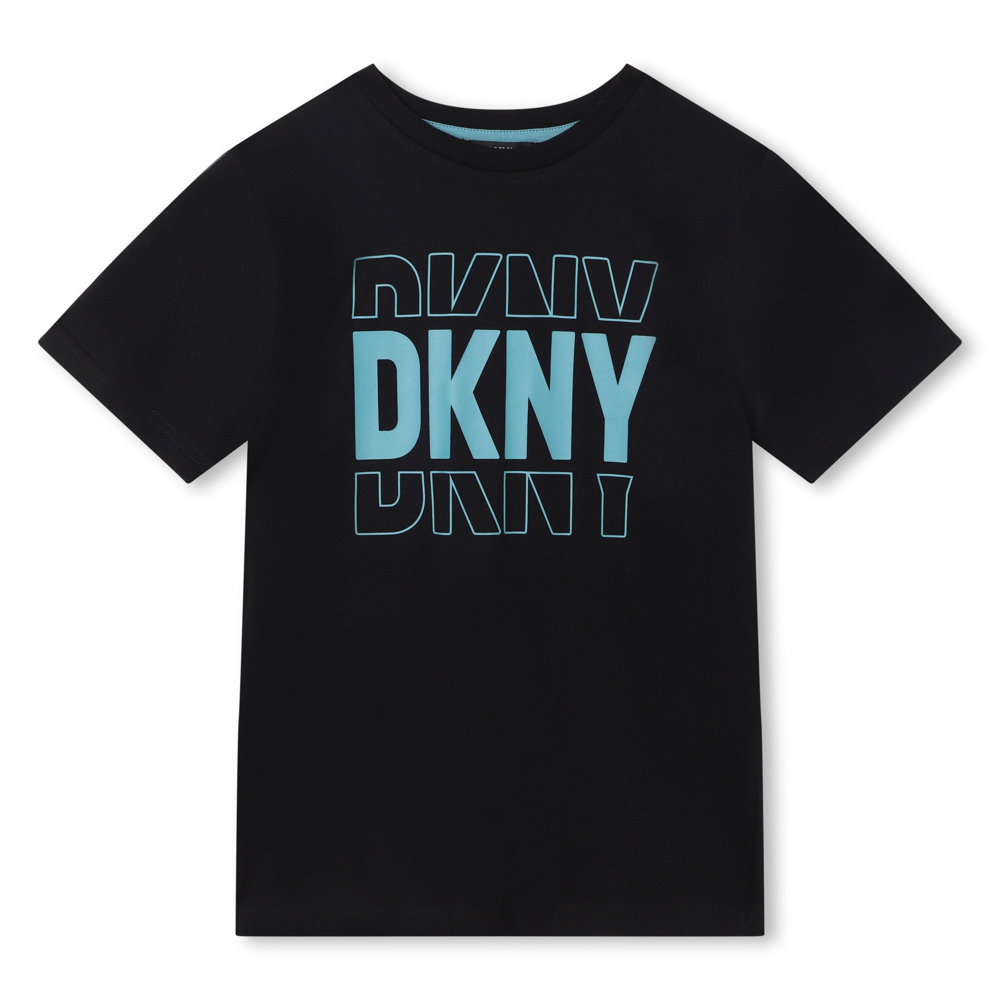 DKNY BOYS BLACK T-SHIRT TEAL PRINT