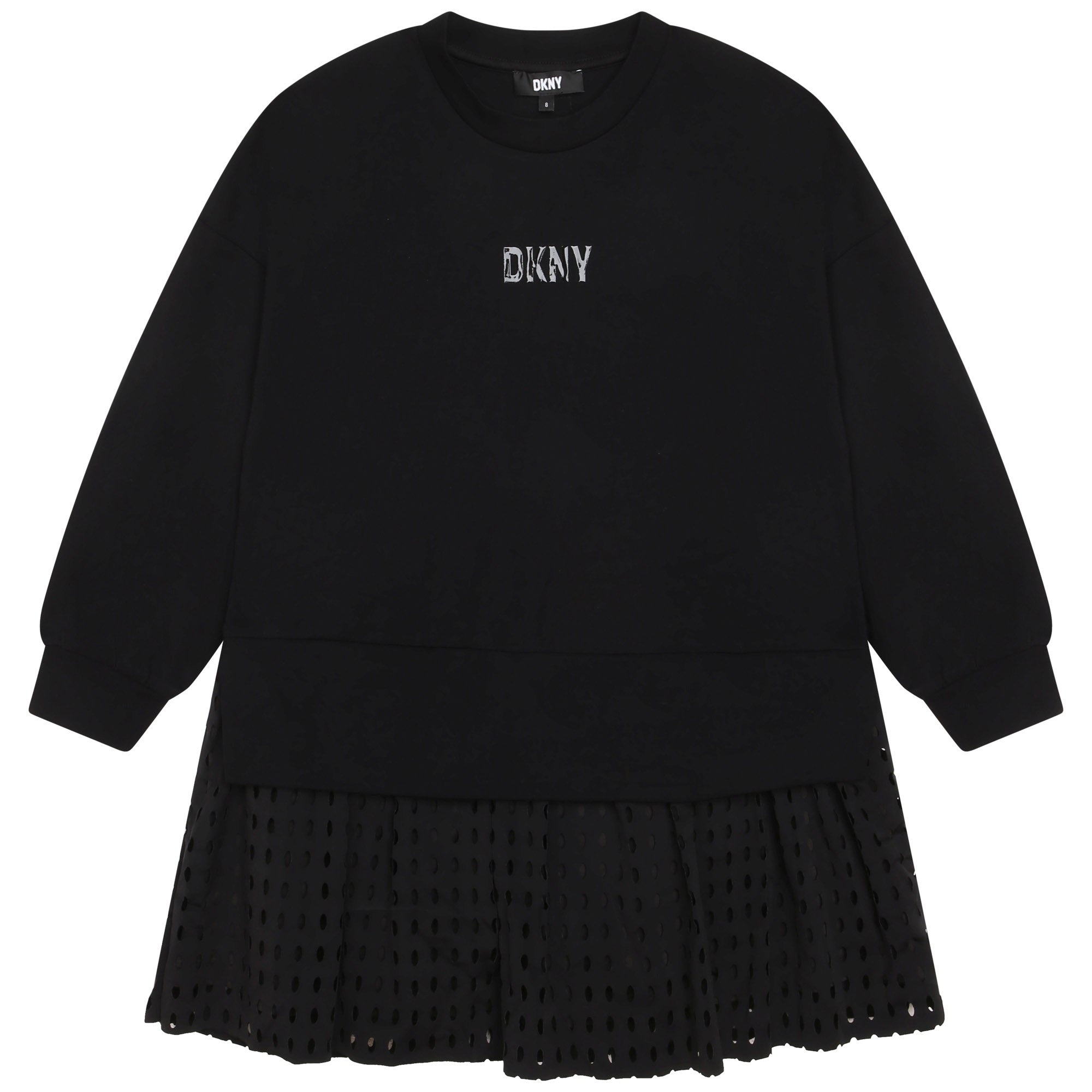 DKNY BLACK DRESS IN FANCY LASER CUT JERSEY