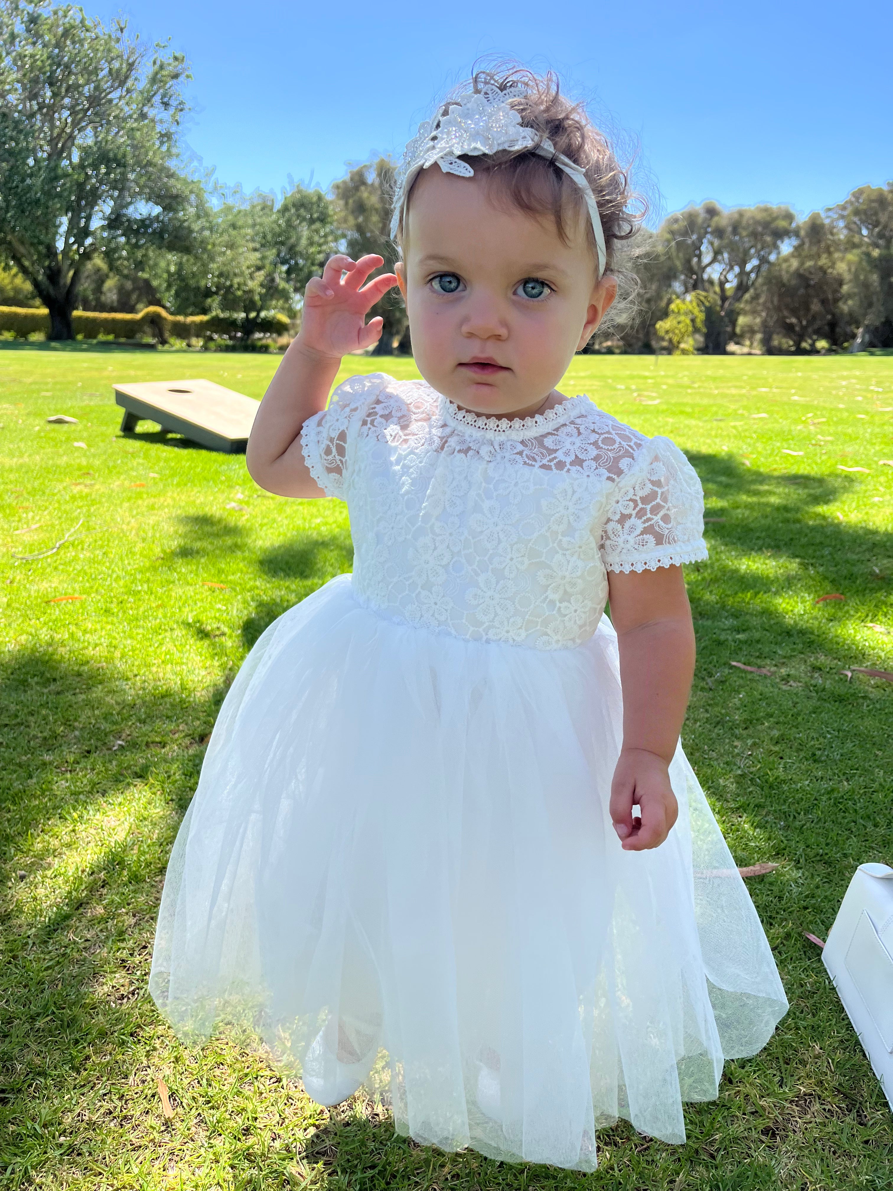LACE BODICE W BACK BOW DRESS