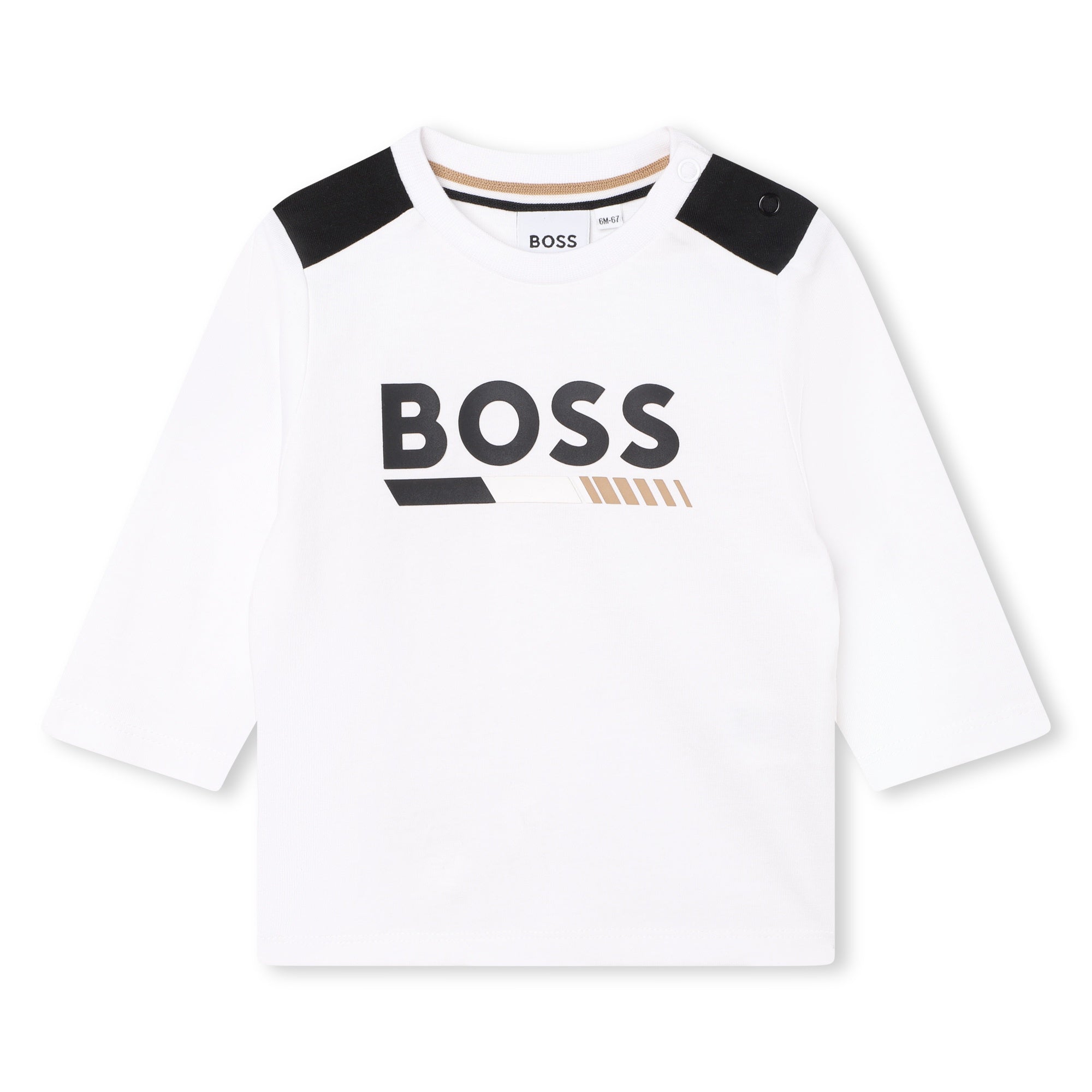 BOSS TODDLER WHITE L/S TSHIRT-STRIPE DETAIL