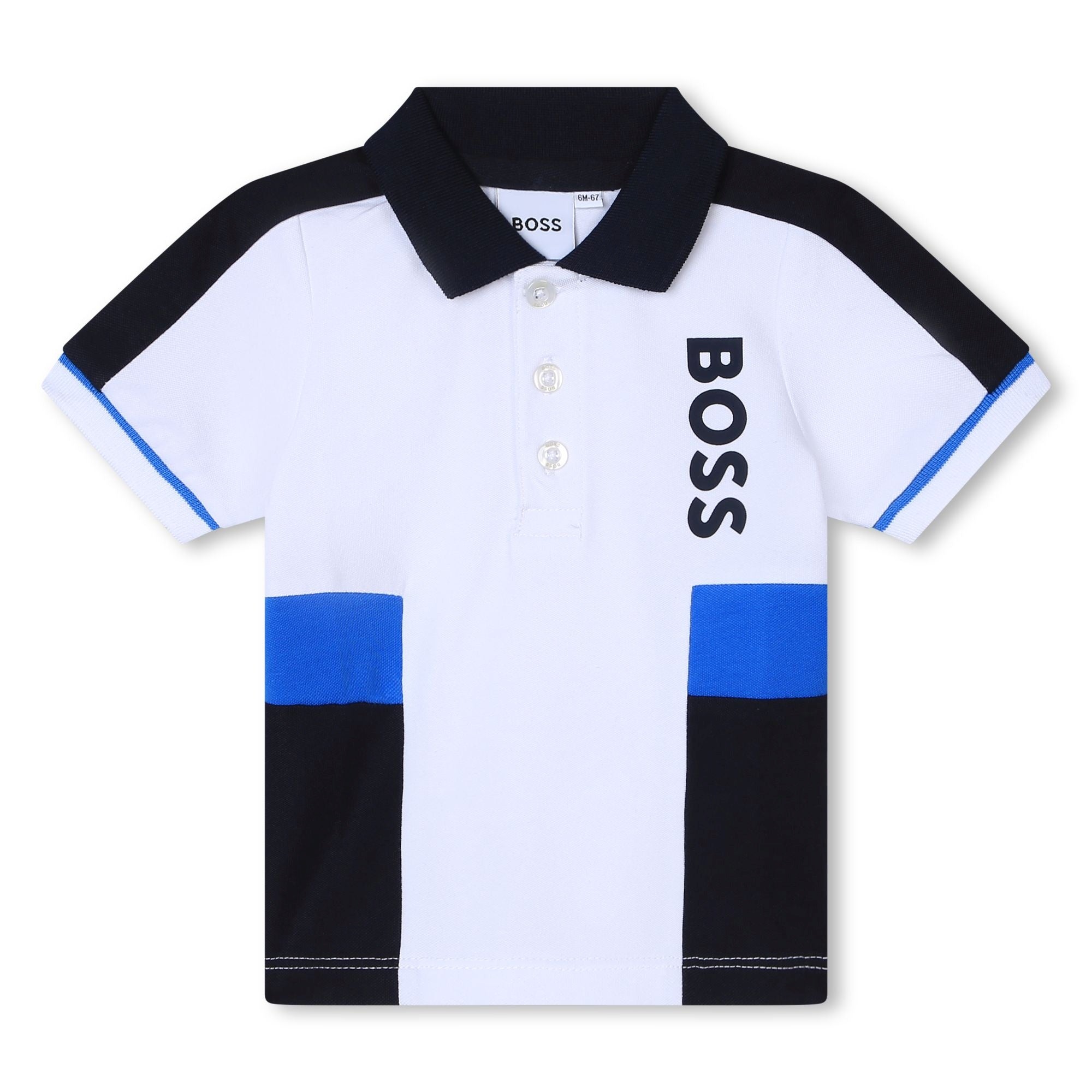 BOSS TODDLER WHITE SHORT SLEVE-BLUE COLOUR BLOCK
