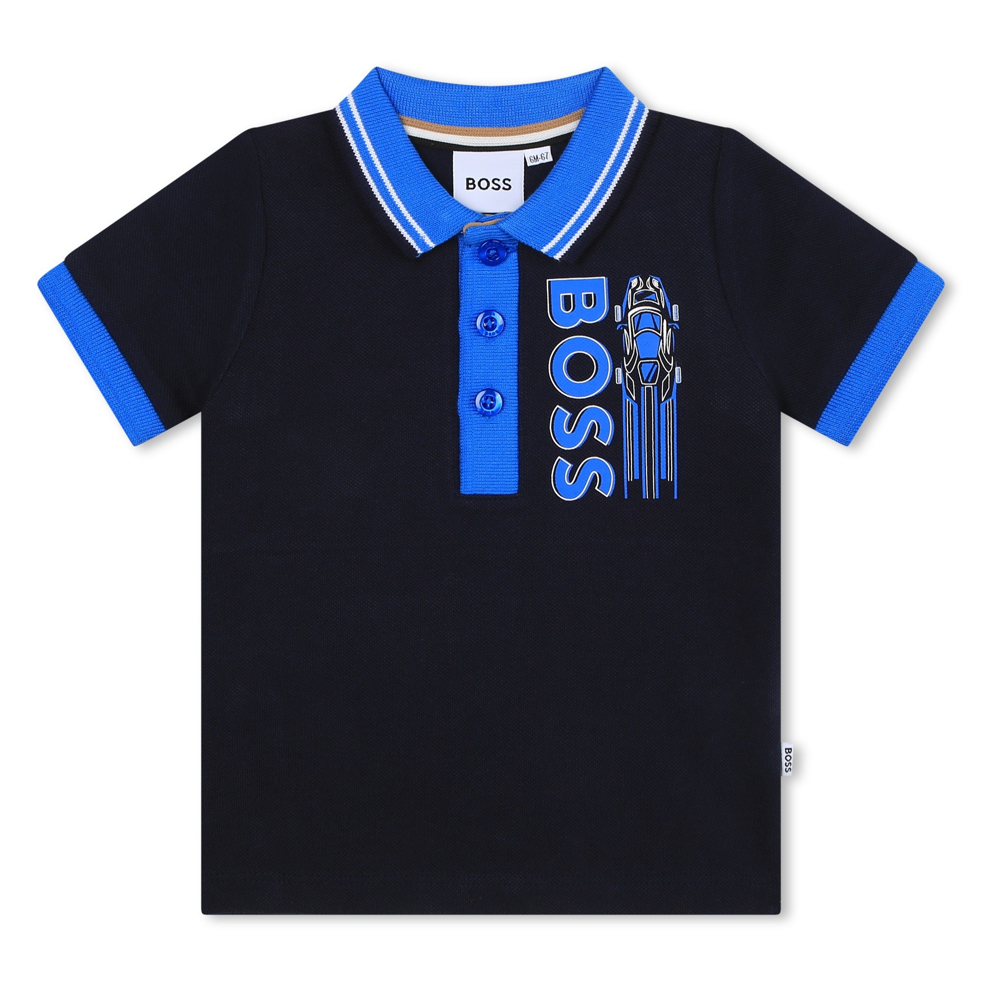 BOSS NAVY TODDLER POLO WITH CAR IMAGE