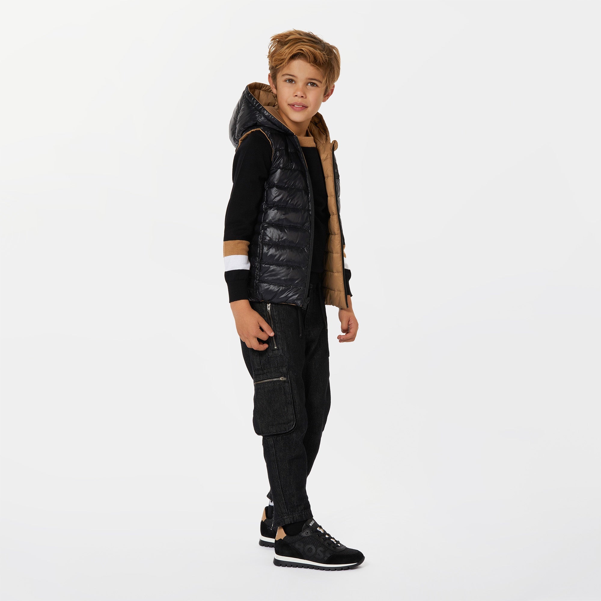 BOSS REVERSIBLE PUFFER VEST-TAN/BLACK