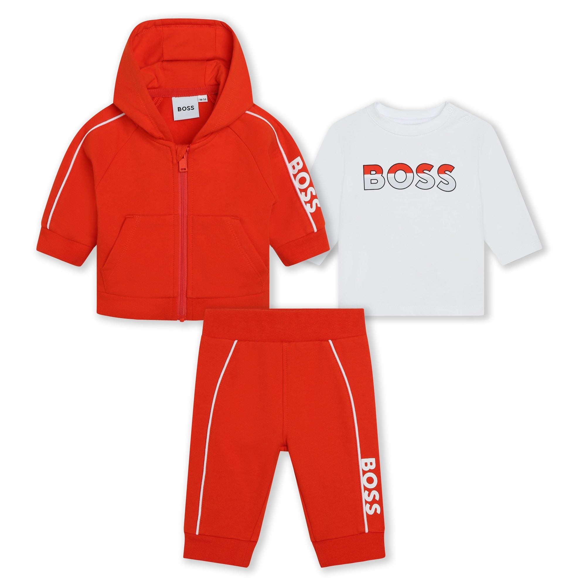 BOSS BRIGHT RED T-SHIRT+TROUSERS+CARDIGAN SET