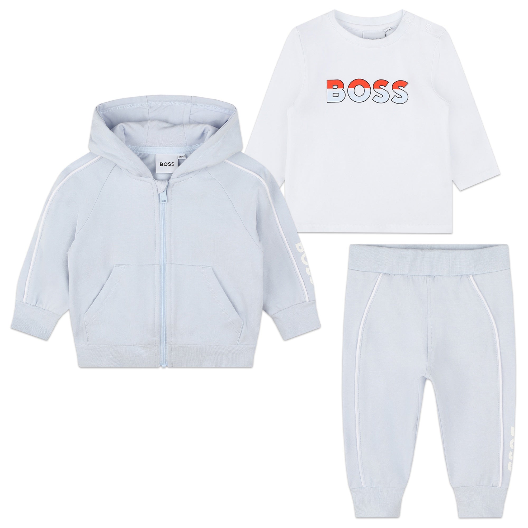 BOSS PALE BLUE T-SHIRT+TROUSERS+CARDIGAN SET