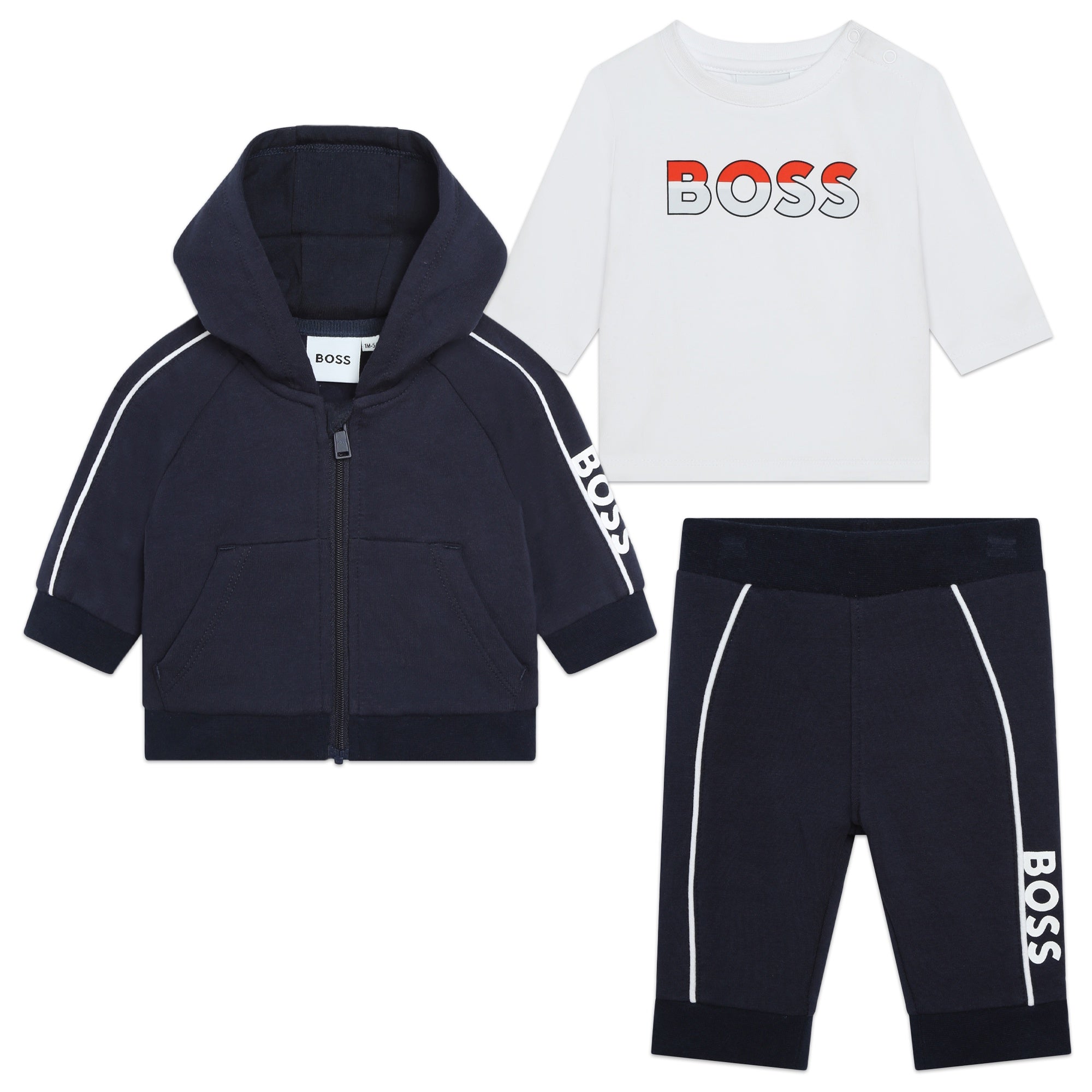 BOSS NAVY T-SHIRT+TROUSERS+CARDIGAN SET