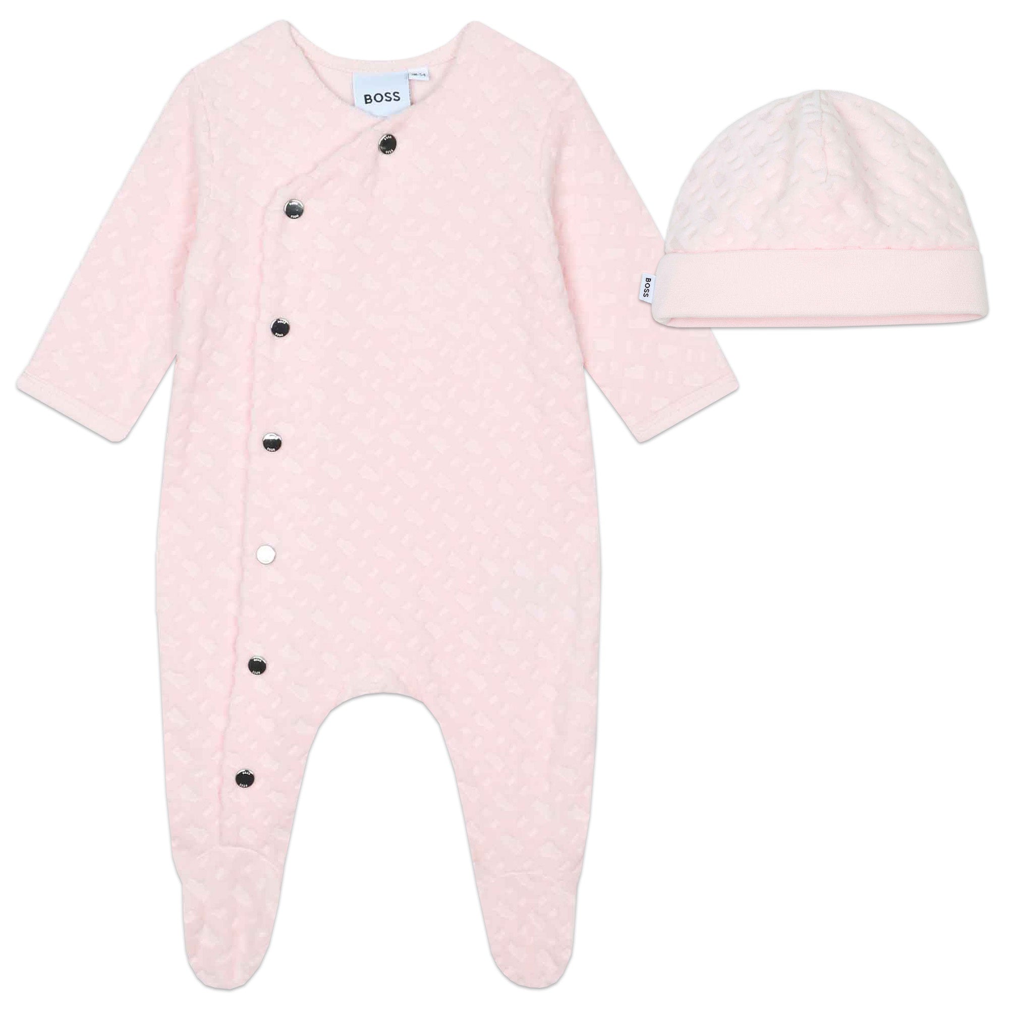BOSS PINK VELOUR PYJAMAS + PULL ON HAT SET