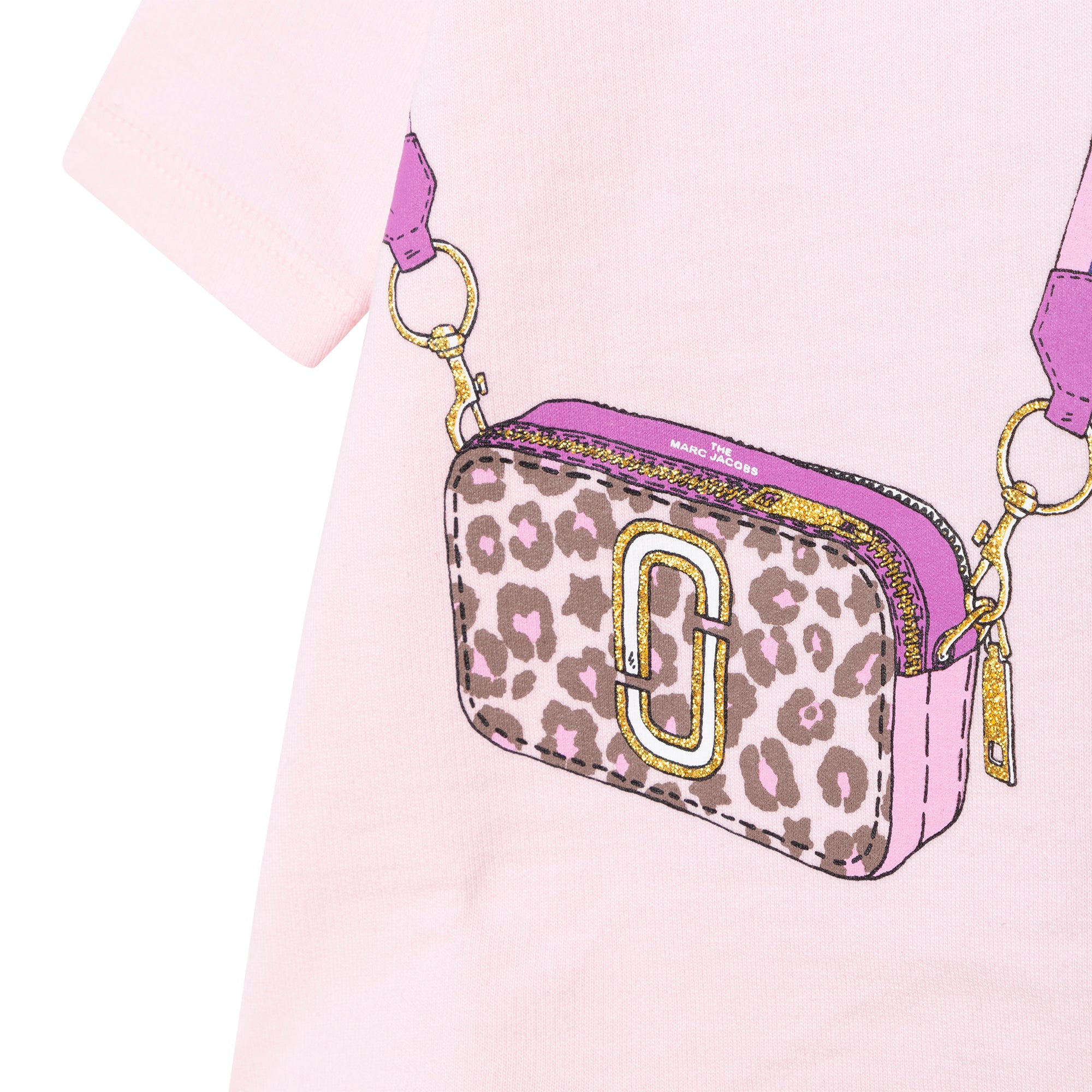 MARC JACOBS PINK TODDLER Trompe l’oeil cotton fleece dress with “Snapshot” bag
