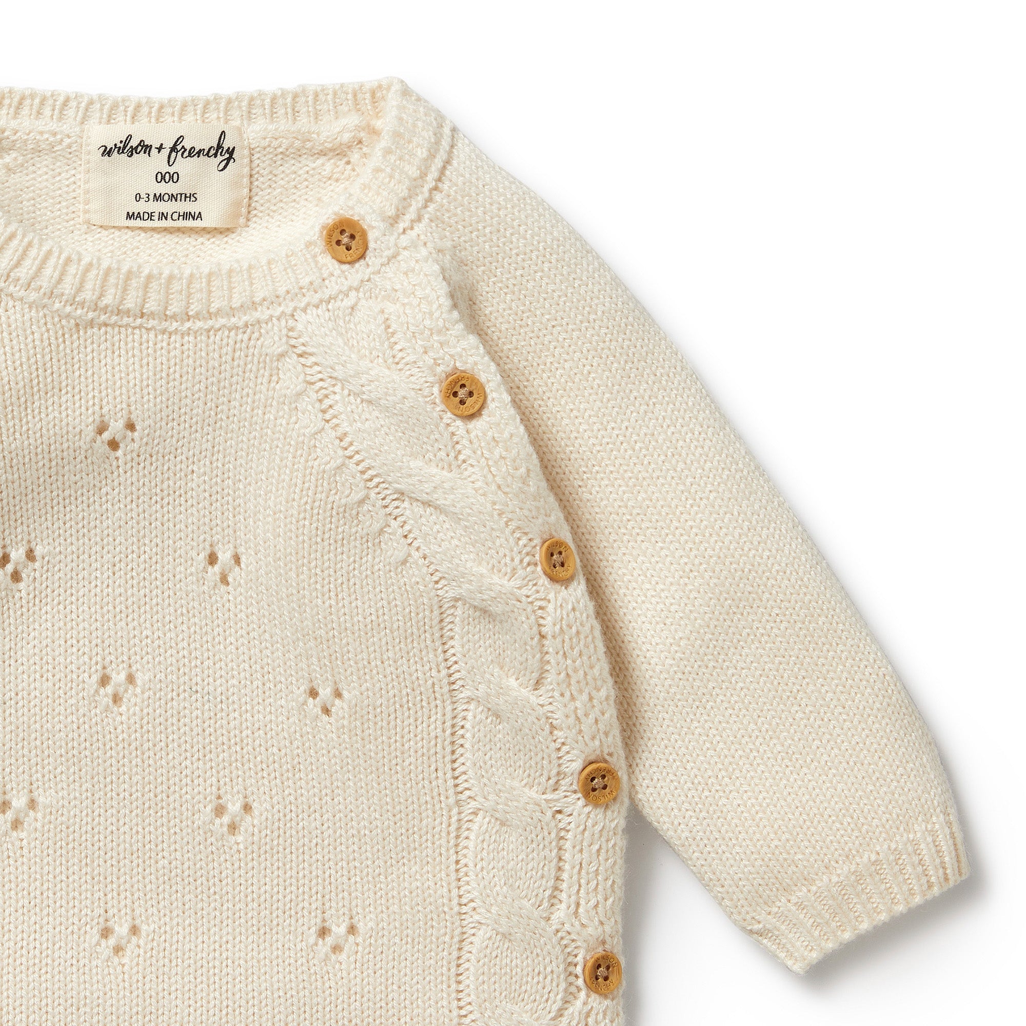 ECRU KNITTED POINTELLE KIMONO CARDIGAN
