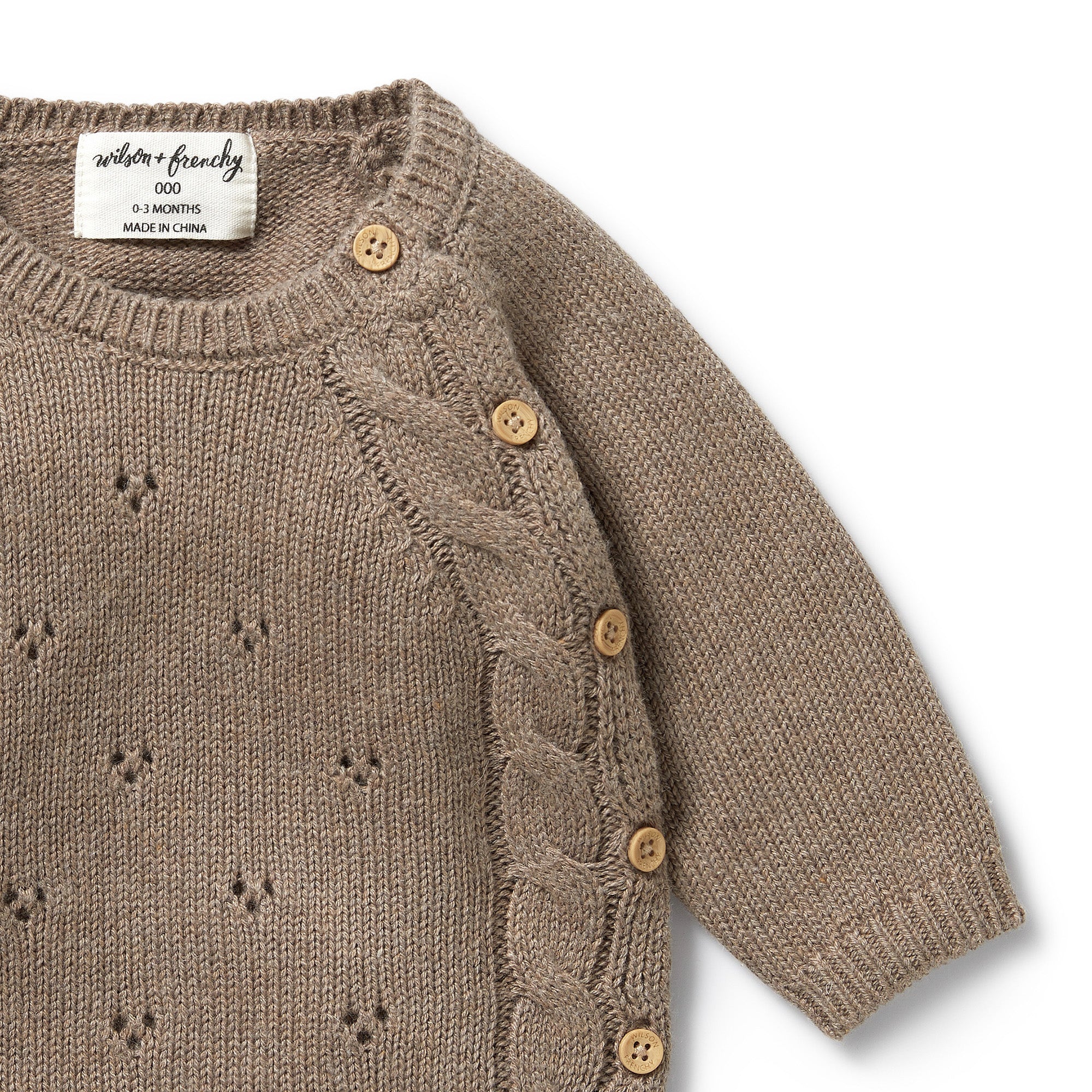 WALNUT KNITTED POINTELLE KIMONO CARDIGAN