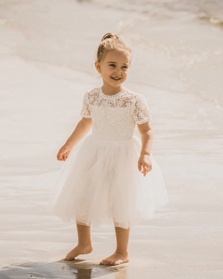 LACE BODICE W BACK BOW DRESS 3-7YRS