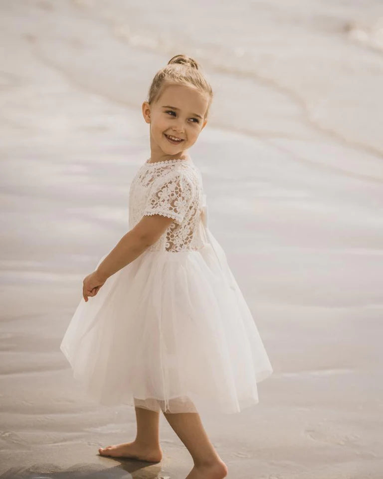 LACE BODICE W BACK BOW DRESS 3-7YRS