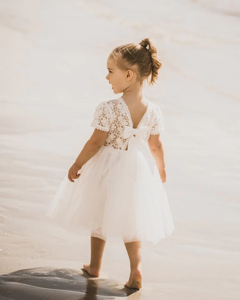 LACE BODICE W BACK BOW DRESS 3-7YRS