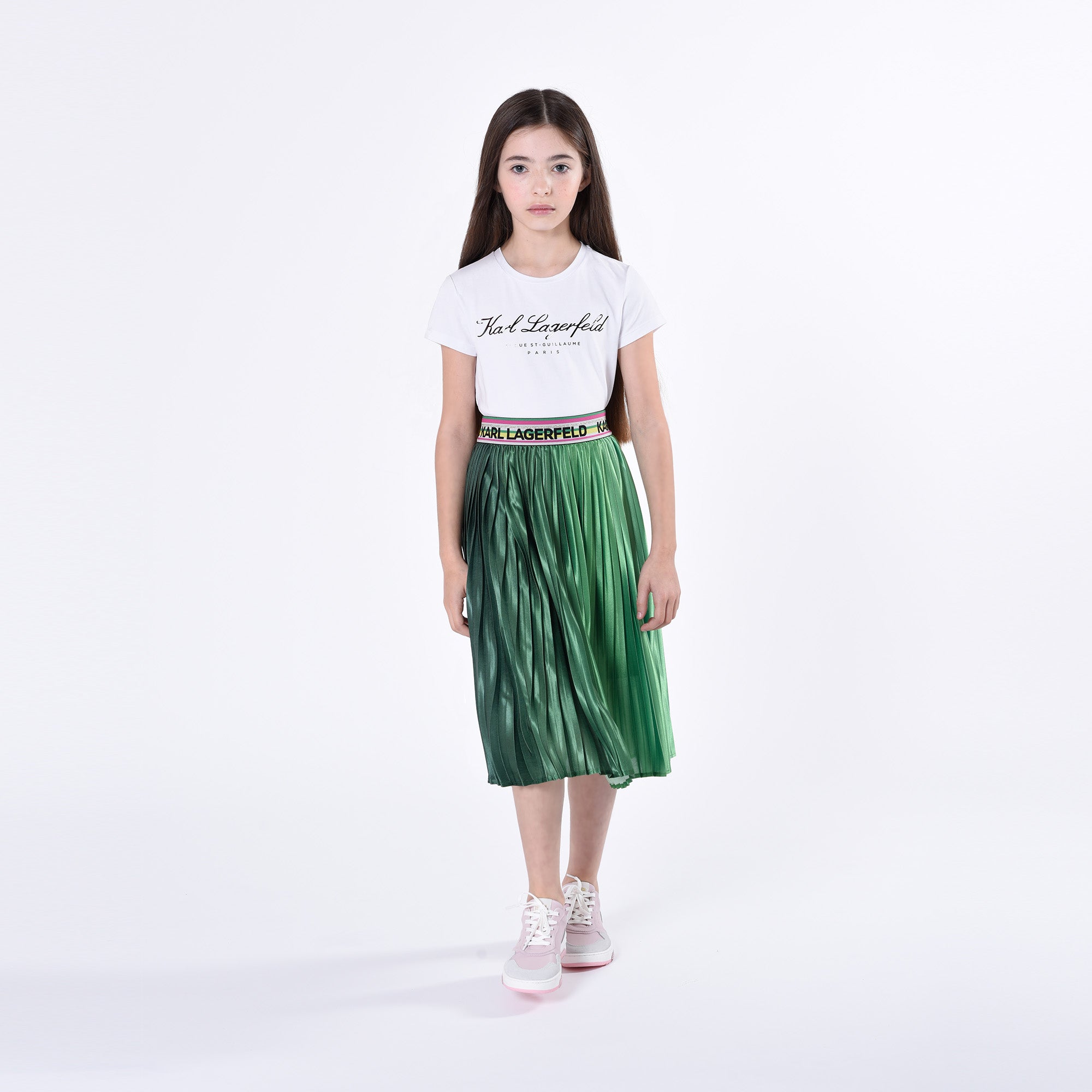 KARL LAGERFELD GREEN SILKY PLEASTED SKIRT