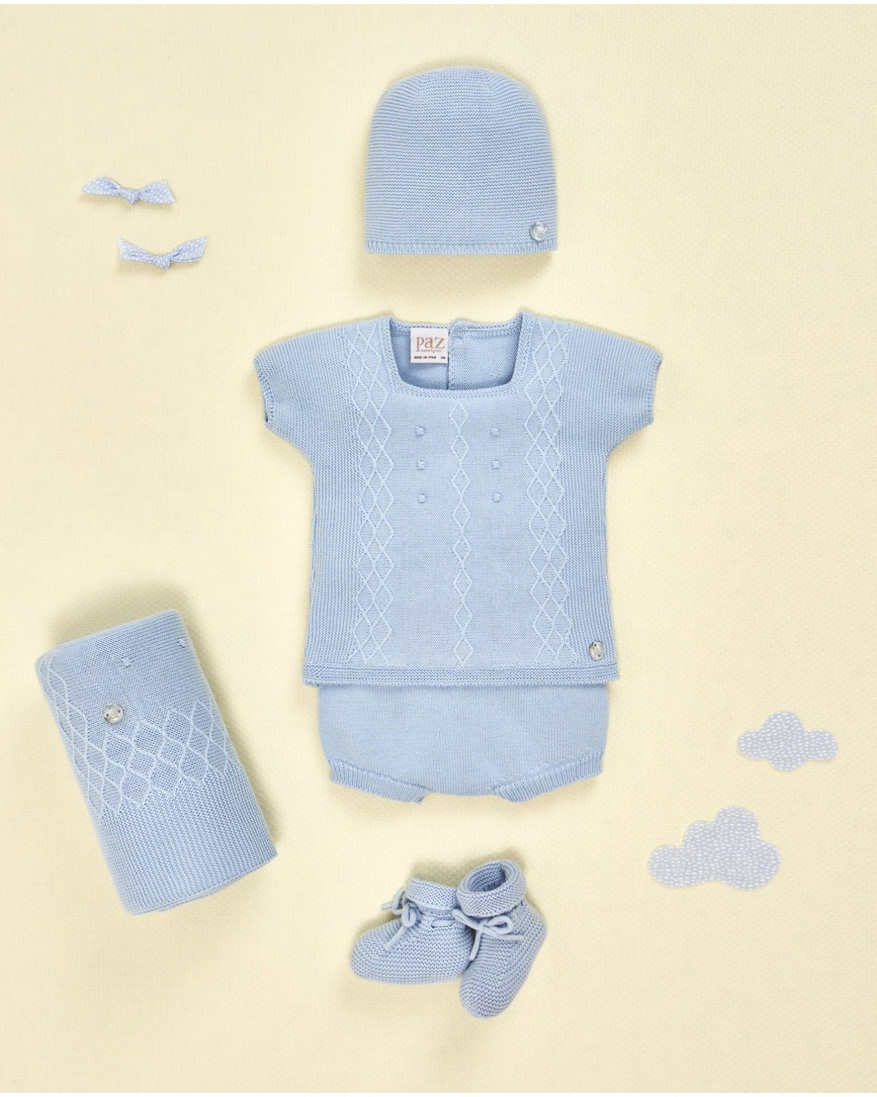 PAZ RODRIGUEZ SET KNIT NEWBORN SWEATER + BLOOMERS "VENTO"