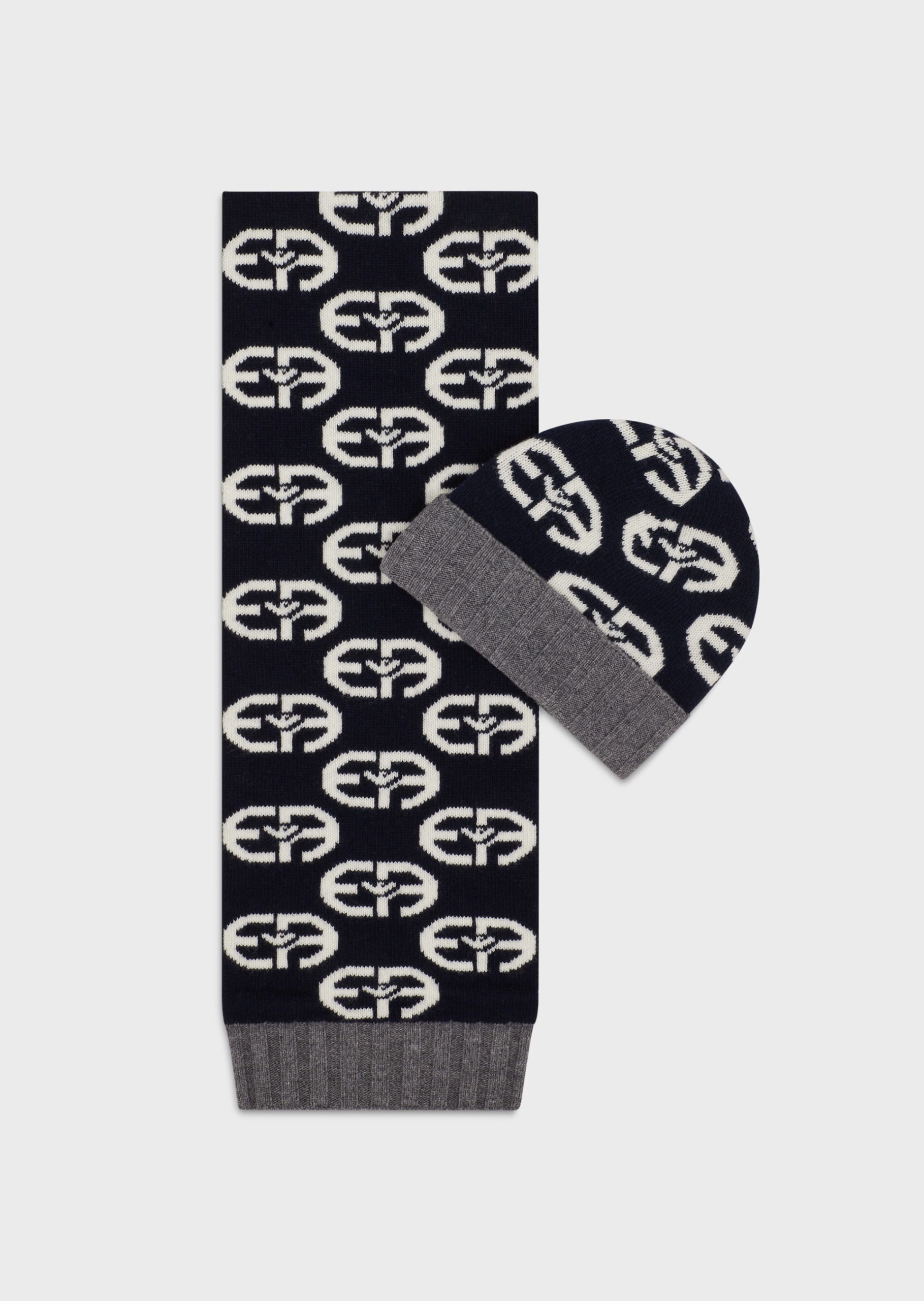 EMPORIO ARMANI Toddler Wool scarf-and-beanie set with R-EAcreate logo
