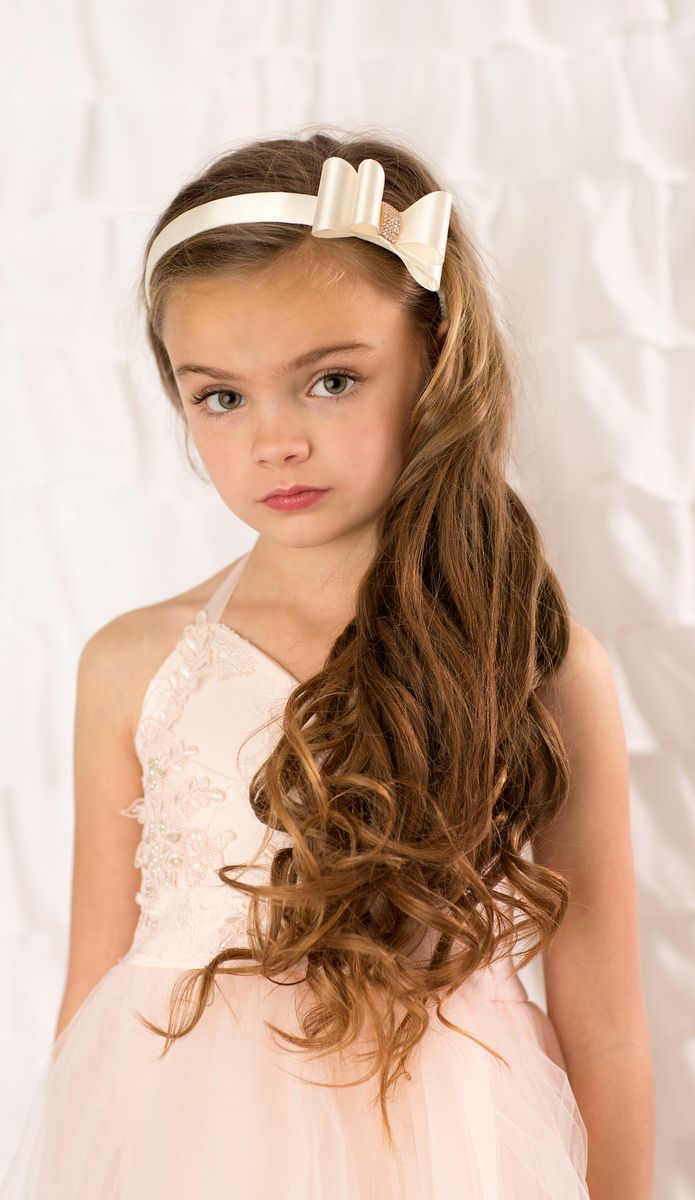 IVORY SATIN DOUBLE BOW WITH RHINESTONE ON ALICE BAND