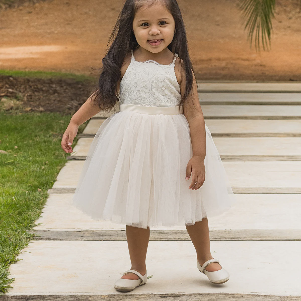 IVORY LACE BODICE DRESS