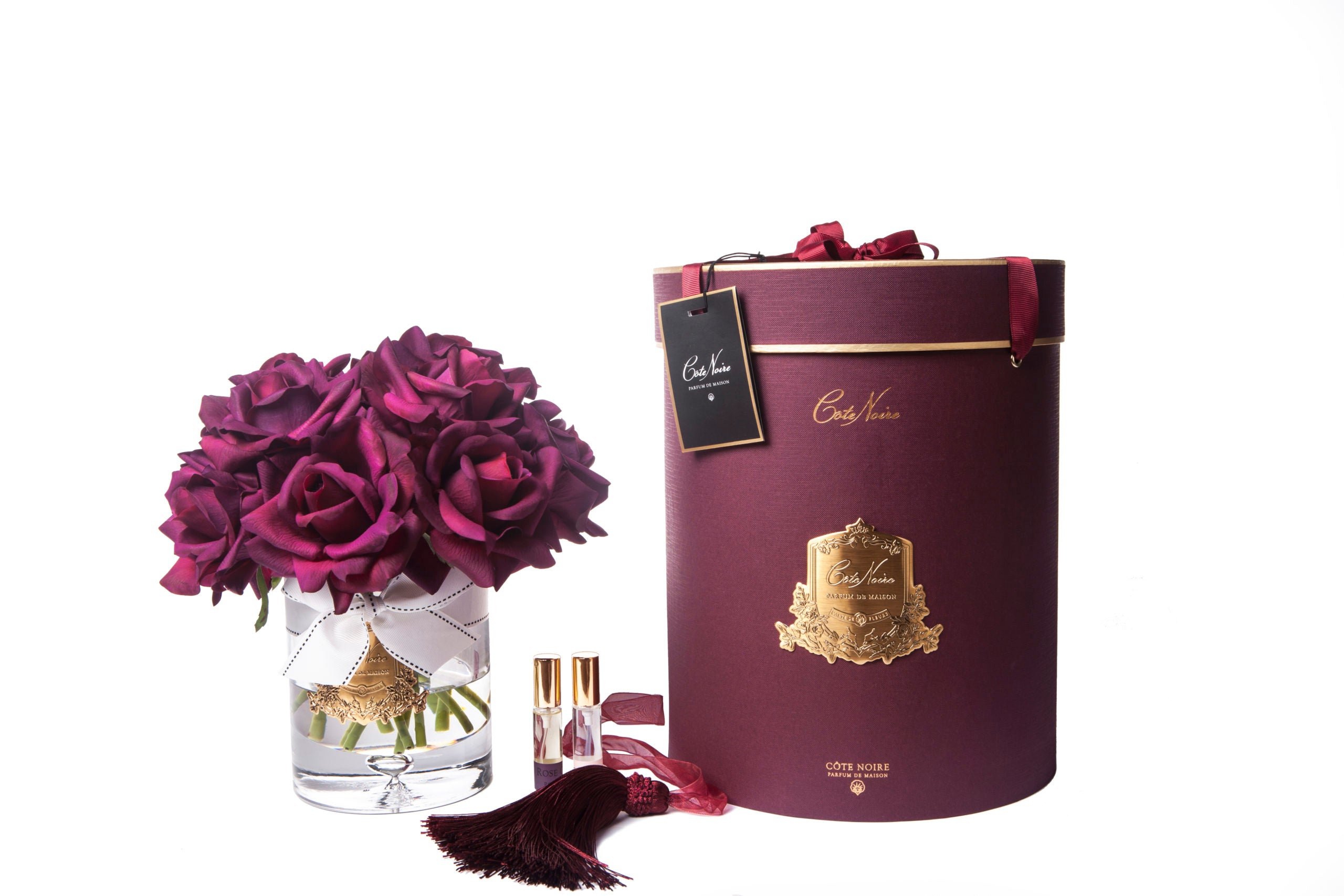 COTE NOIRE - LUXURY GRAND BOUQUET - GOLD BADGE - CARMINE RED - BURGUNDY BOX