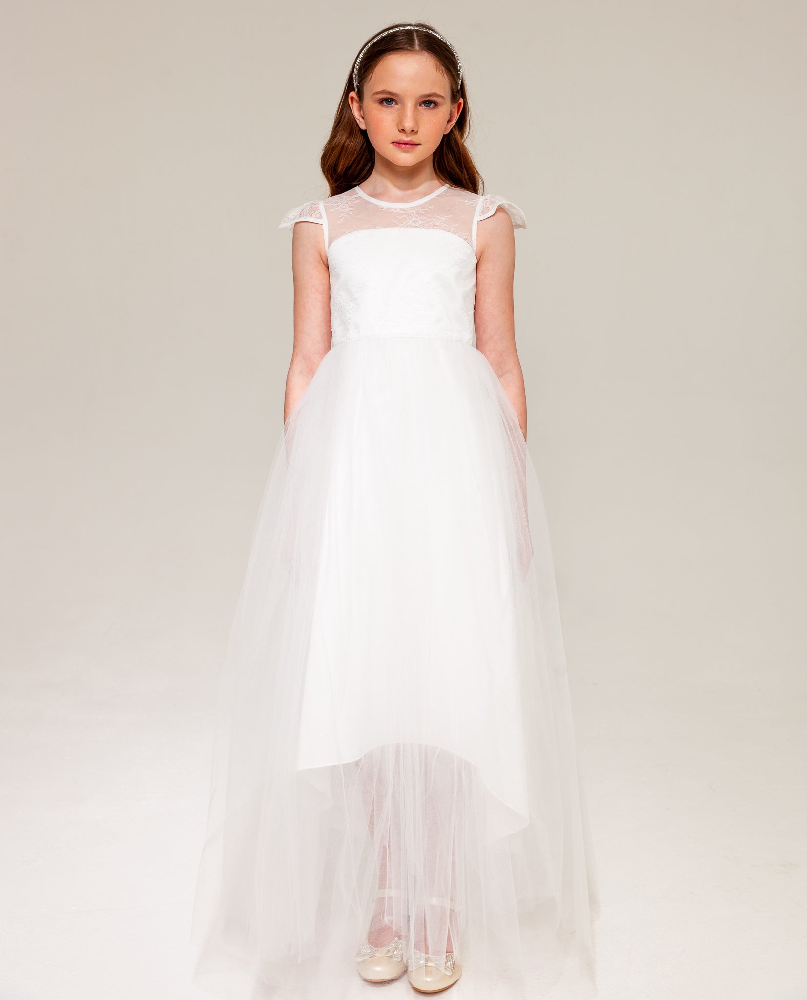 JACQUIN- White French Lace Fabric Communion Dress