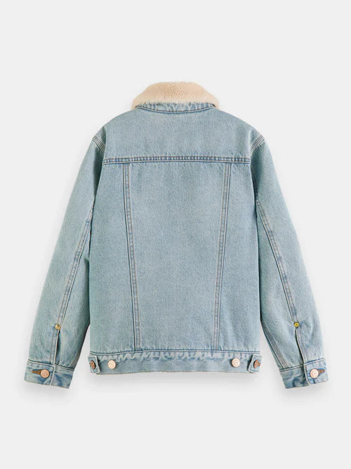 Teddy-lined denim trucker jacket