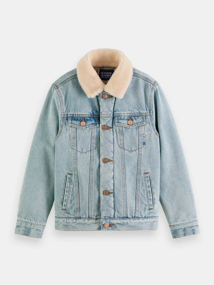 Teddy-lined denim trucker jacket