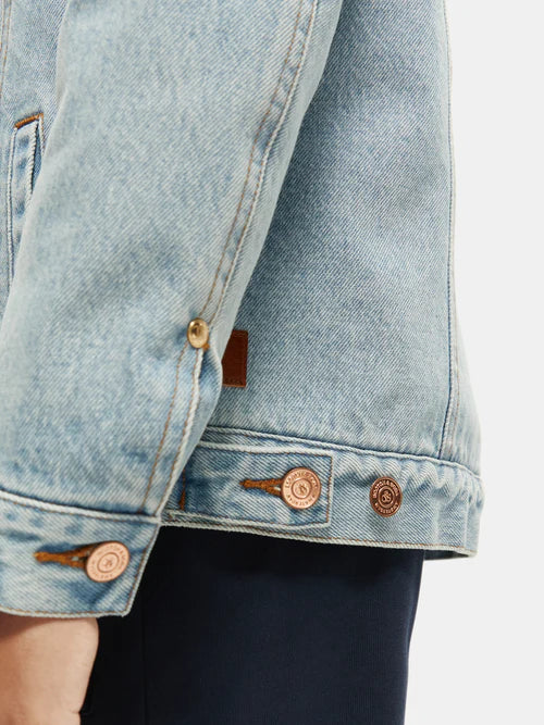 Teddy-lined denim trucker jacket