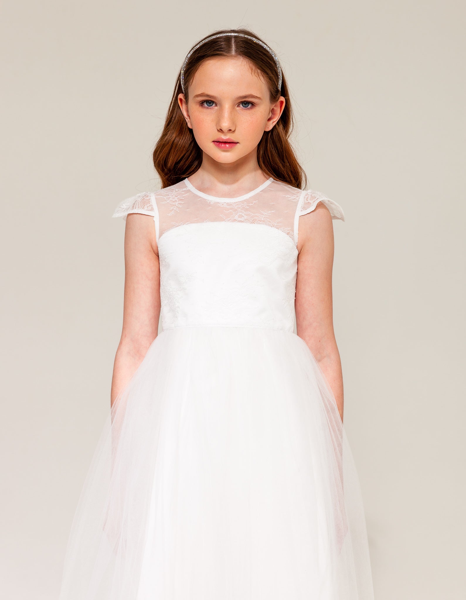 JACQUIN- White French Lace Fabric Communion Dress