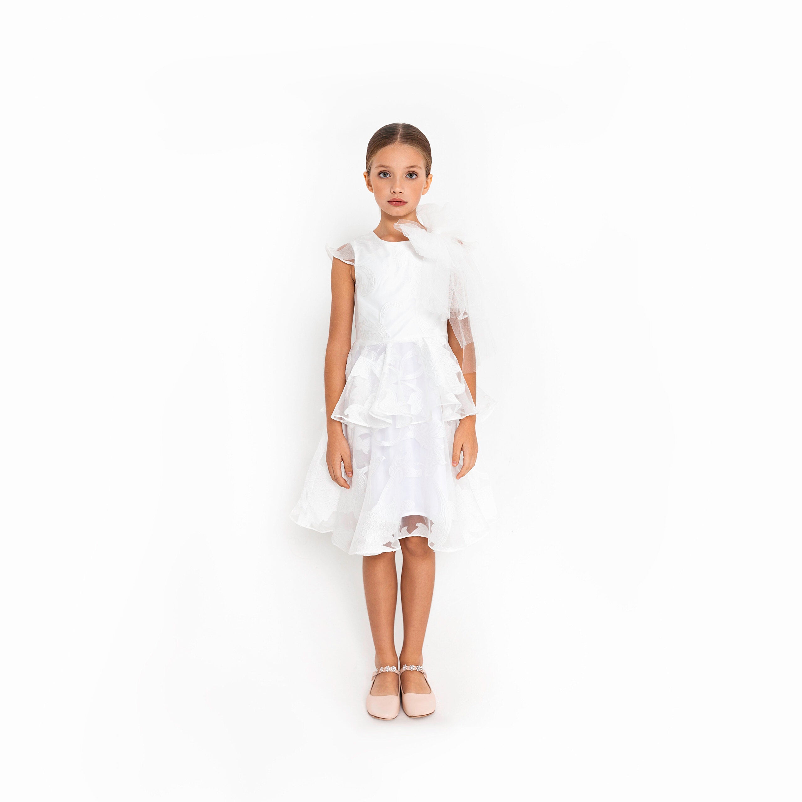 JOLIE-White delicate Burnout Jacquard Communion Dress