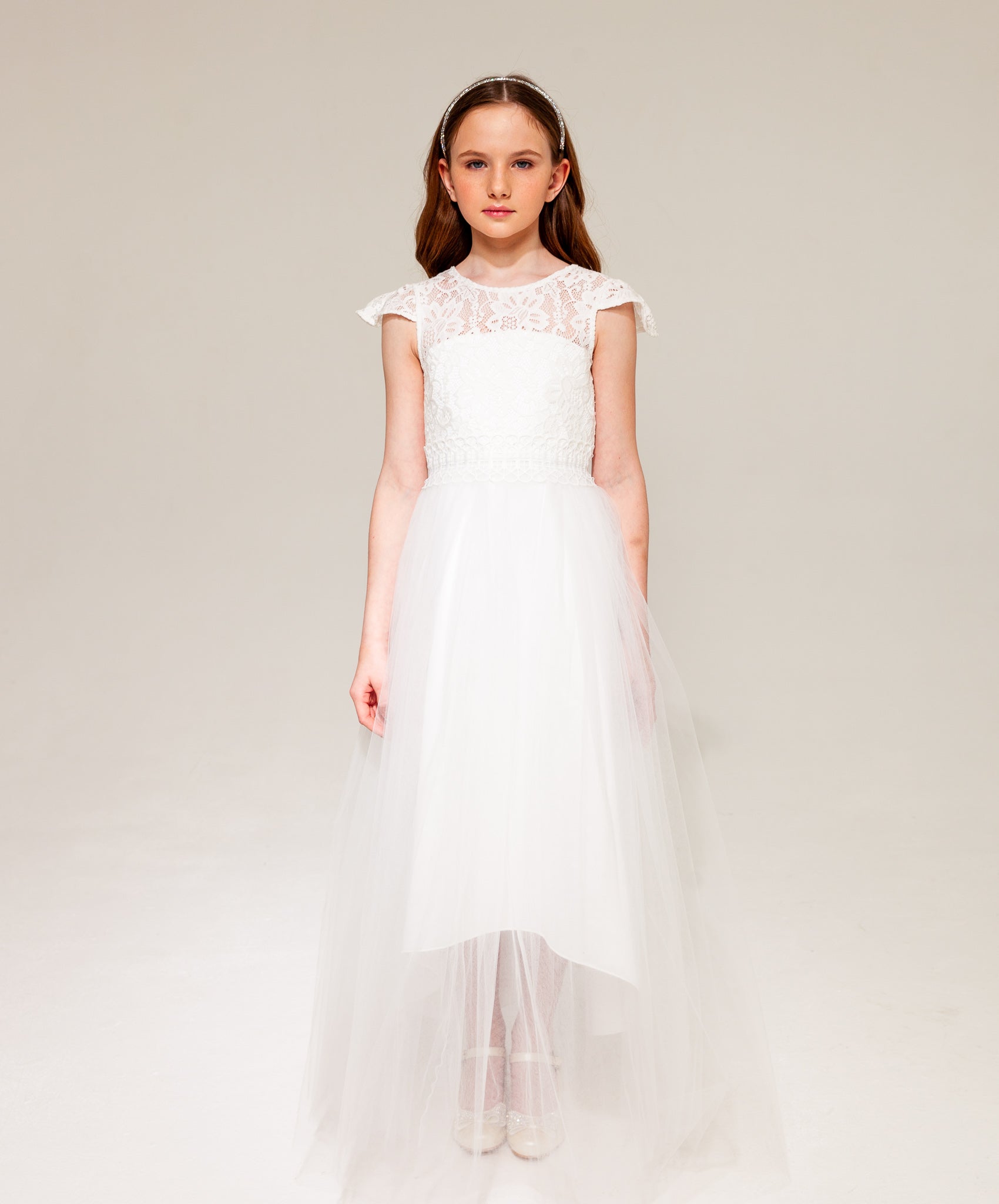 ARIA- White Stretch lace bodice Communion Dress