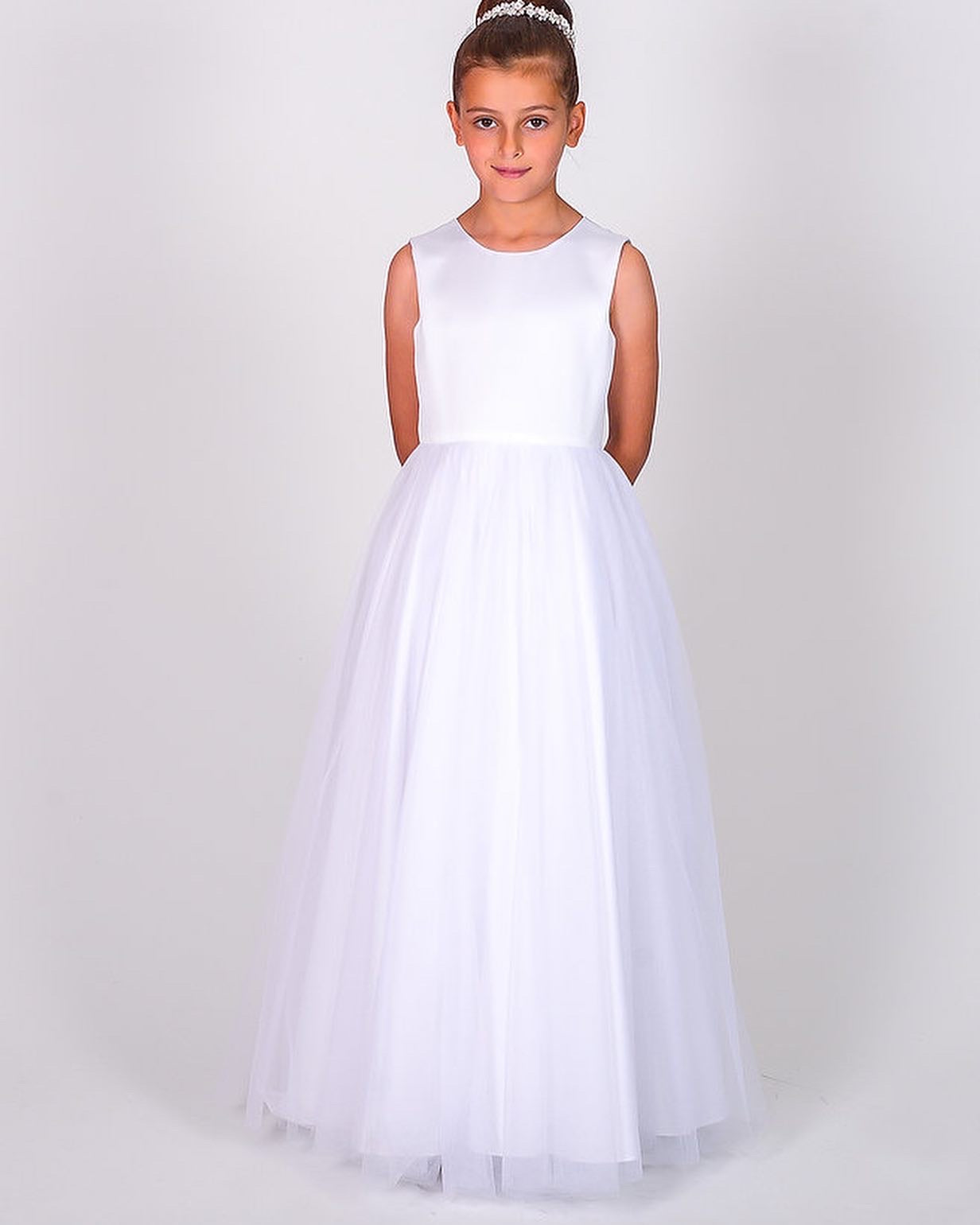 Adelle White Sleeveless satin bodice dress
