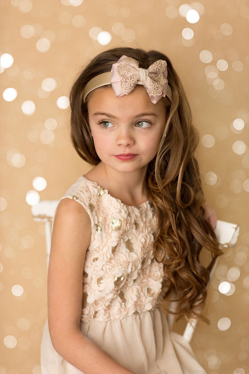 OVERSIZED BOW IN DUSKY PINK WITH GOLD LACE AND PEARLS ON ALICE BAND