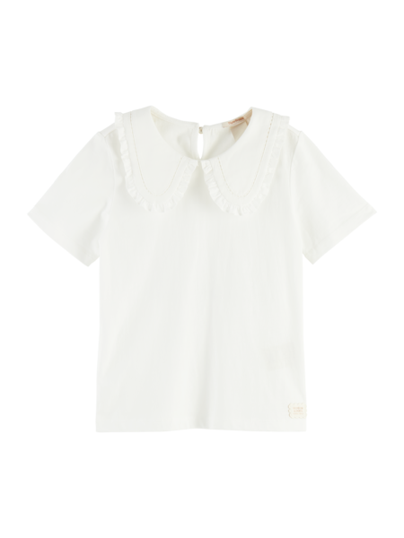 Scotch & Soda White Short-sleeved woven ruffle collar top