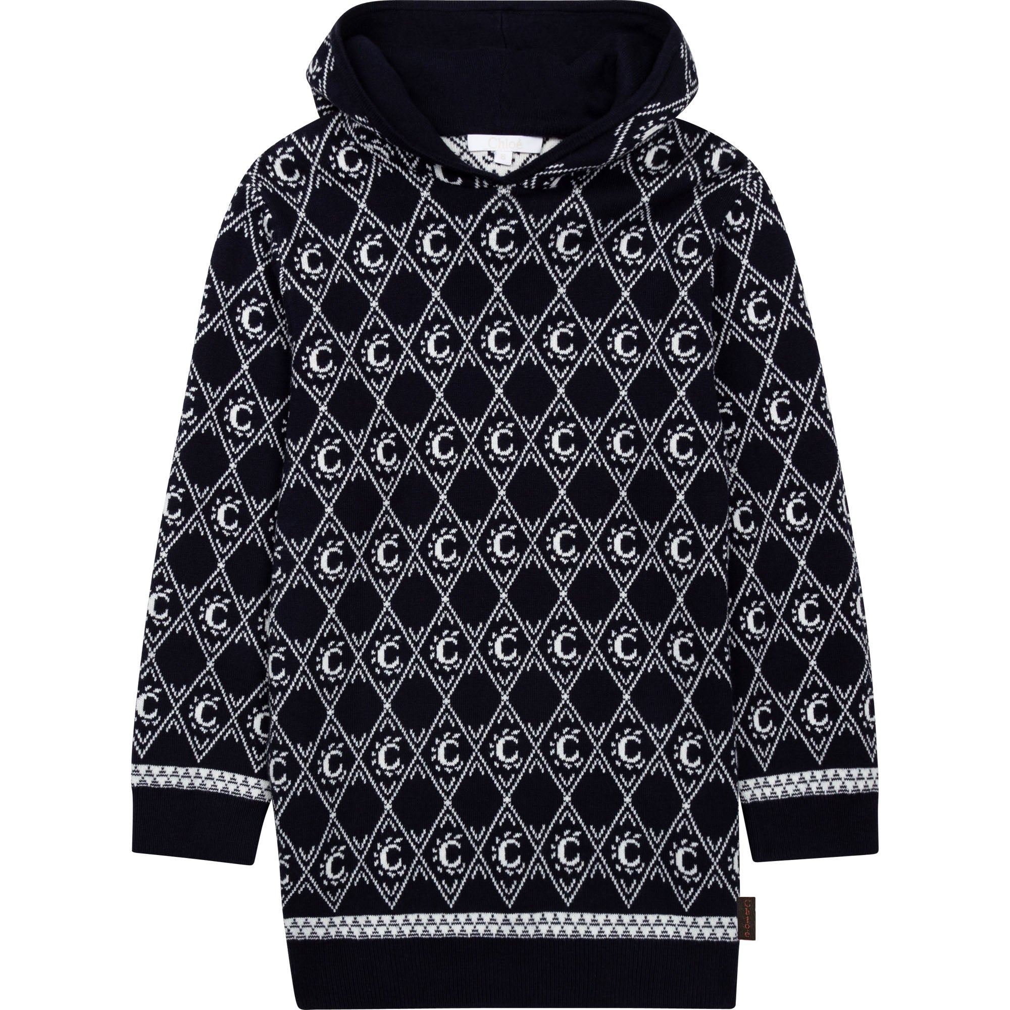CHLOÉ NAVY CC PRINT KNITTED DRESS
