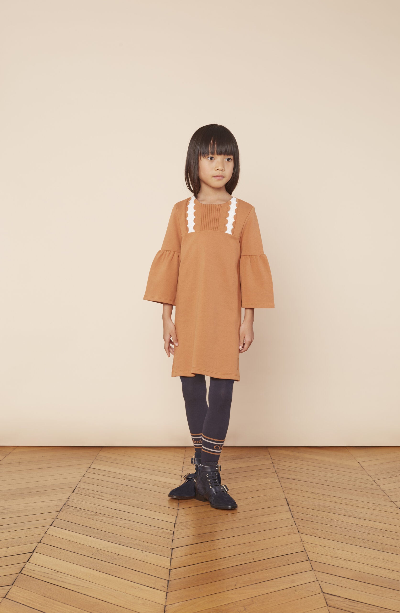 CHLOÉ TAN LONG SLEEVED DRESS