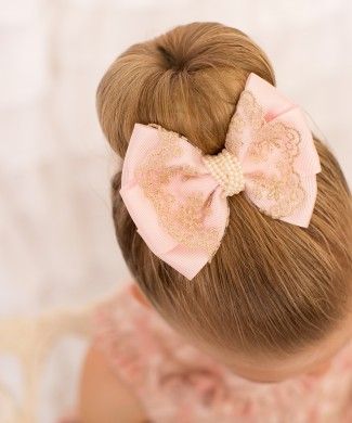 OVERSIZED PINK AND GOLD BOW WITH PEARLS ON A CLIP