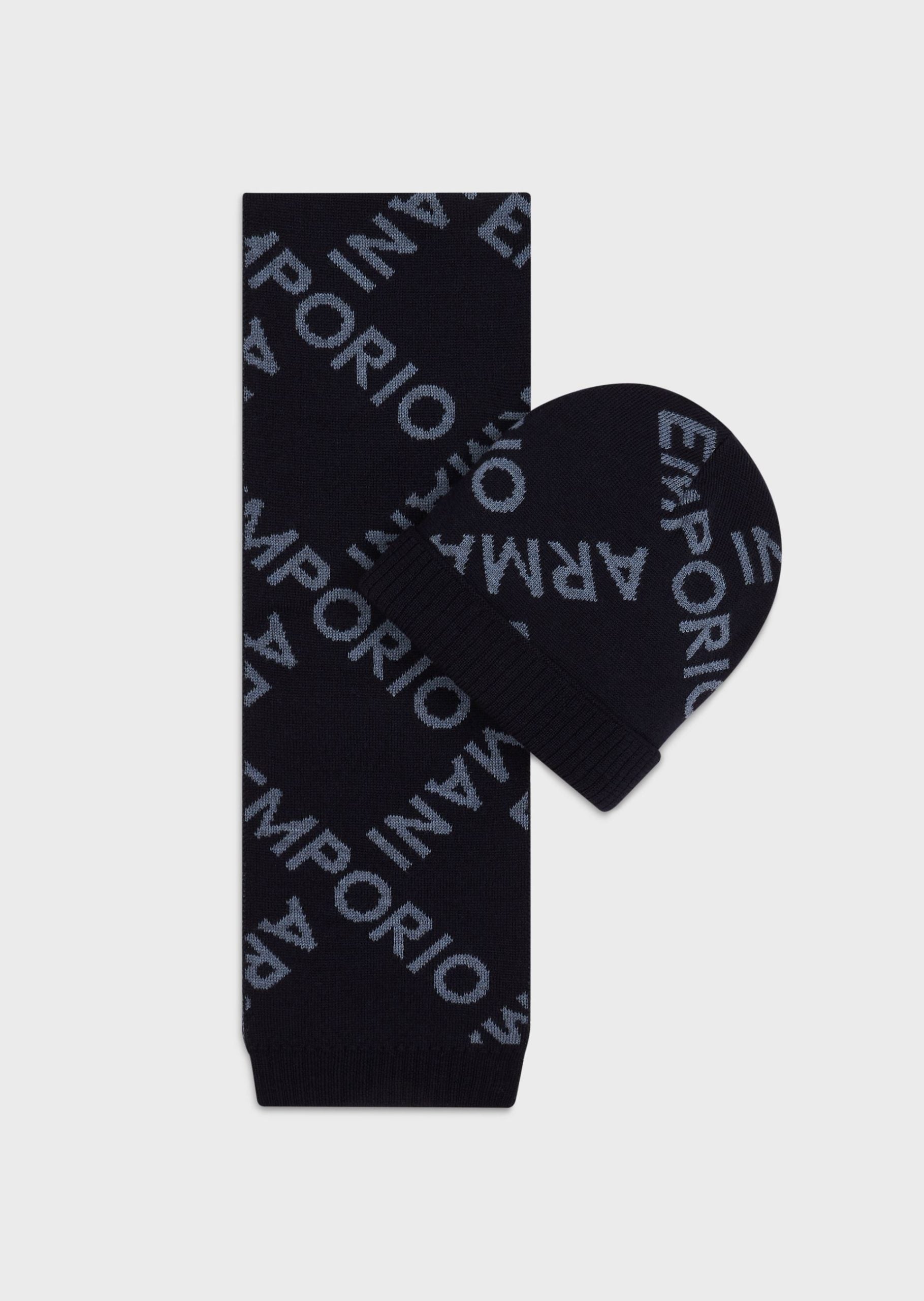 EMPORIO ARMANI Boys Wool scarf-and-beanie set with jacquard lettering