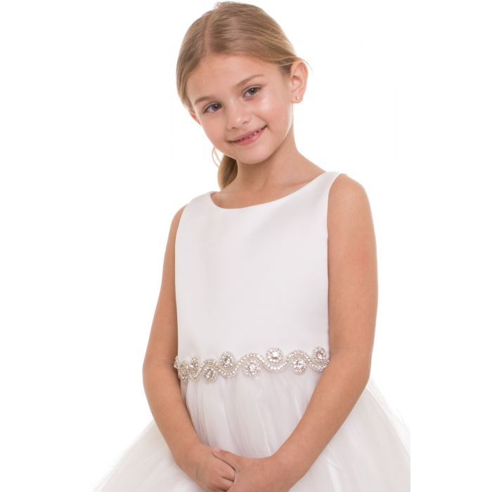 Abigail Satin Top And Tulle Dress With Rhinestone Belt